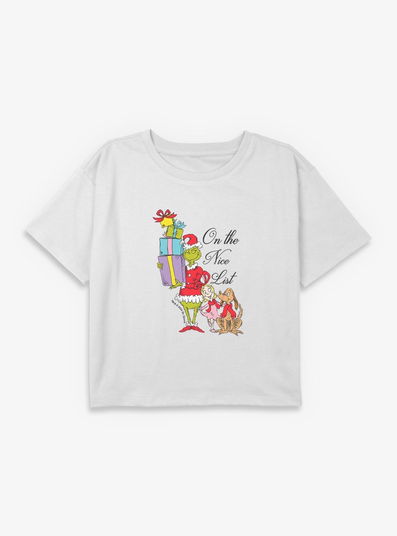 Dr. Seuss Grinch Presents Nice List Youth Girls Boxy Crop T-Shirt, , hi-res