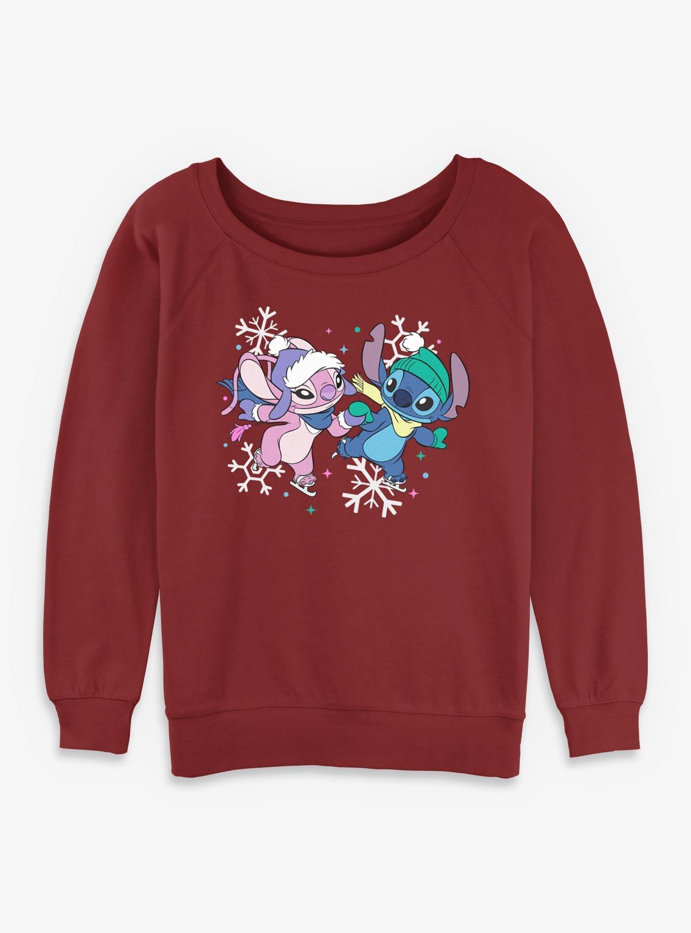 Disney Lilo & Stitch Winterly Love Stitch With Angel Womens Slouchy Sweatshirt, , hi-res