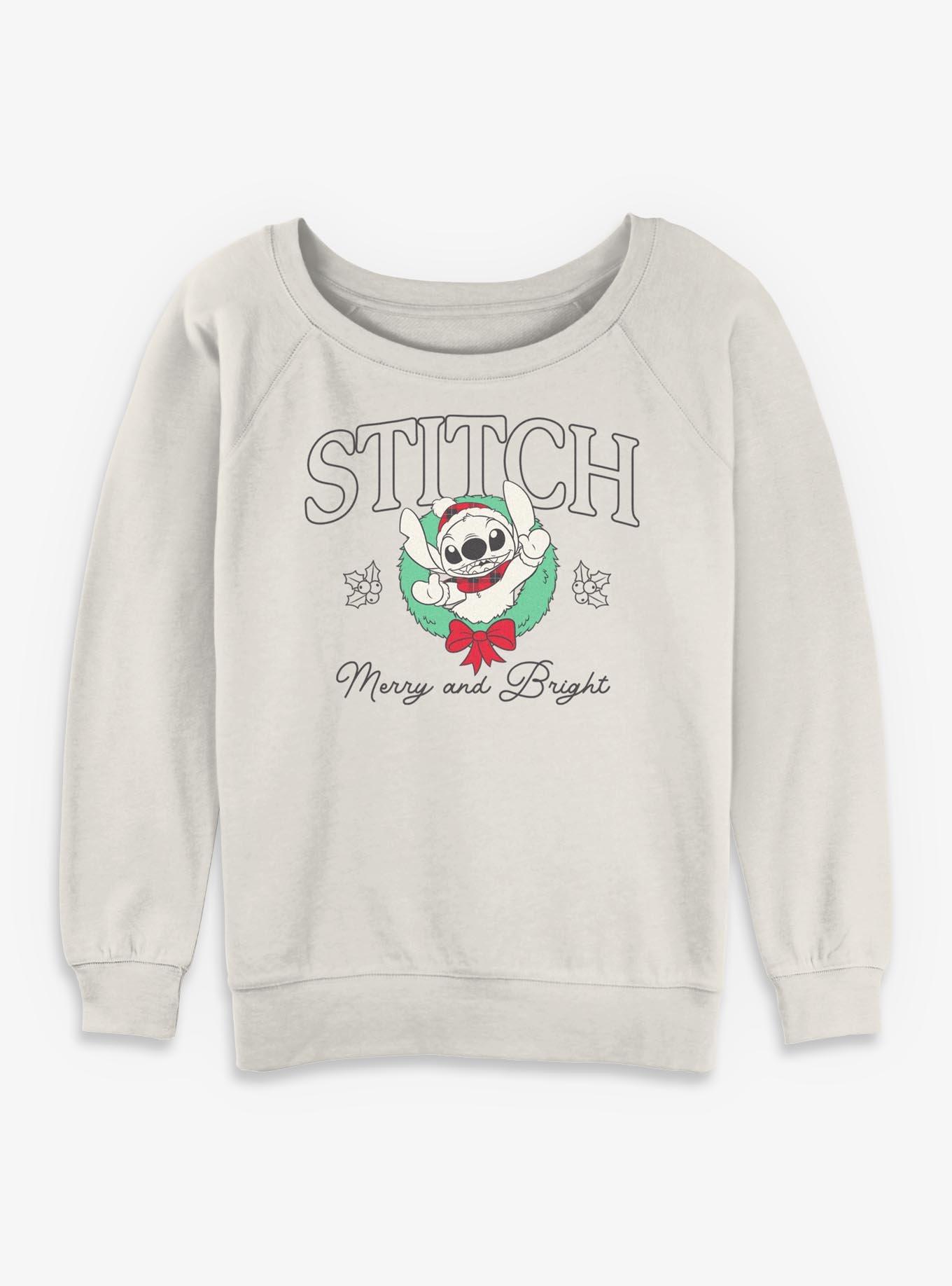 Disney Lilo & Stitch Holiday Wreath Womens Slouchy Sweatshirt, , hi-res