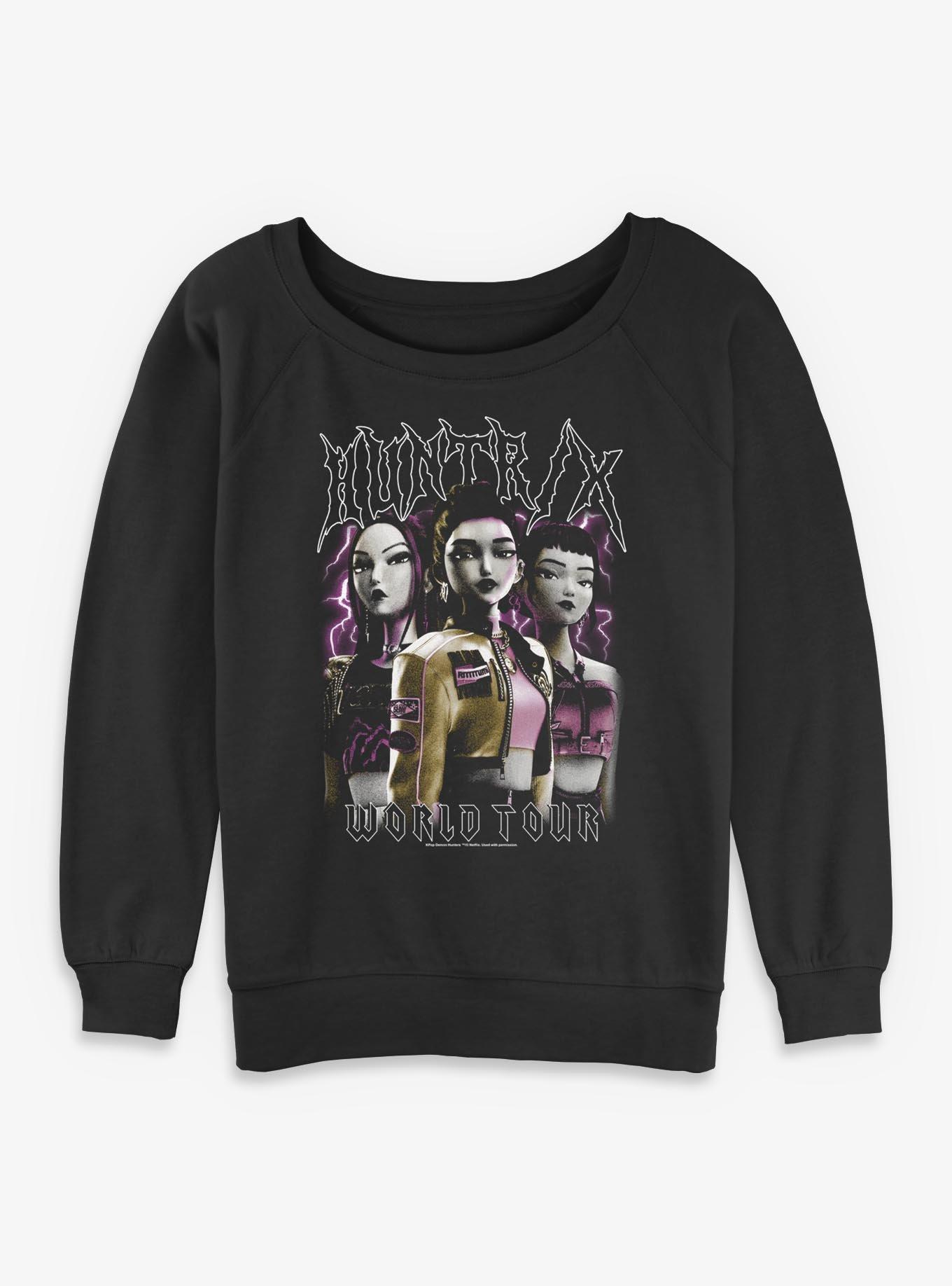 Kpop Demon Hunters Huntrix Group Pose Womens Slouchy Sweatshirt Box Lunch Exclusive, BLACK, hi-res