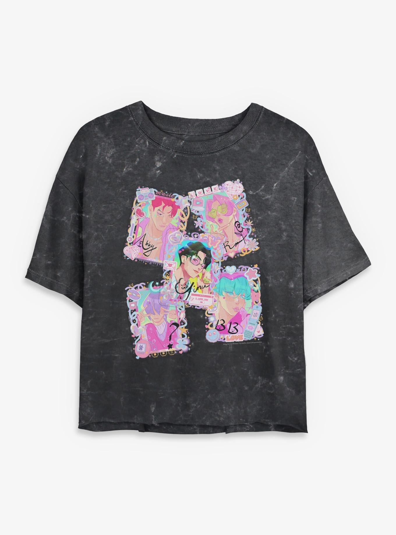 Kpop Demon Hunters Saja Boys Cutie Toploader Deco Photocards Mineral Wash Womens Crop T-Shirt, , hi-res