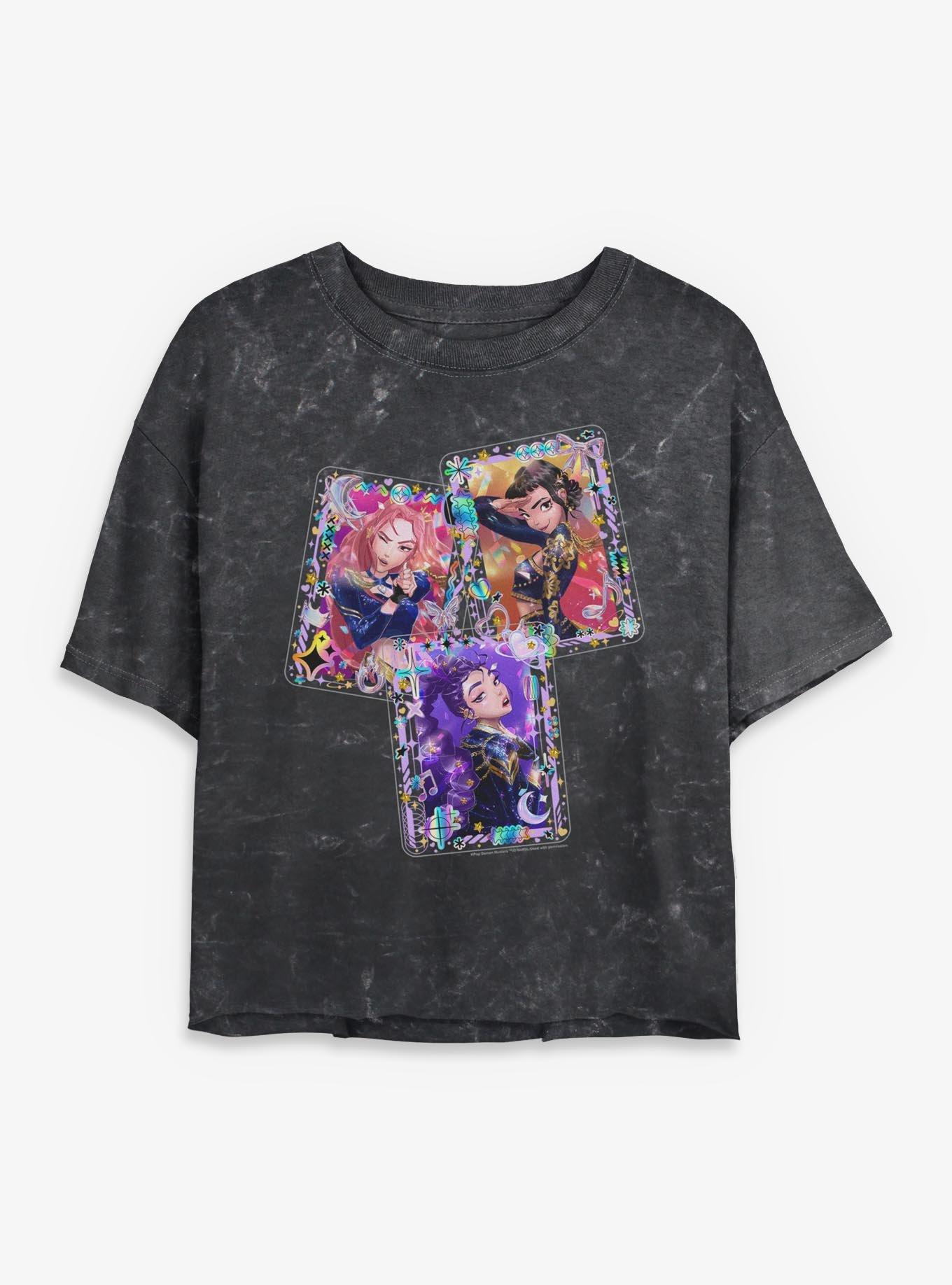 Kpop Demon Hunters Huntrix Toploader Deco Photocards Mineral Wash Womens Crop T-Shirt, , hi-res