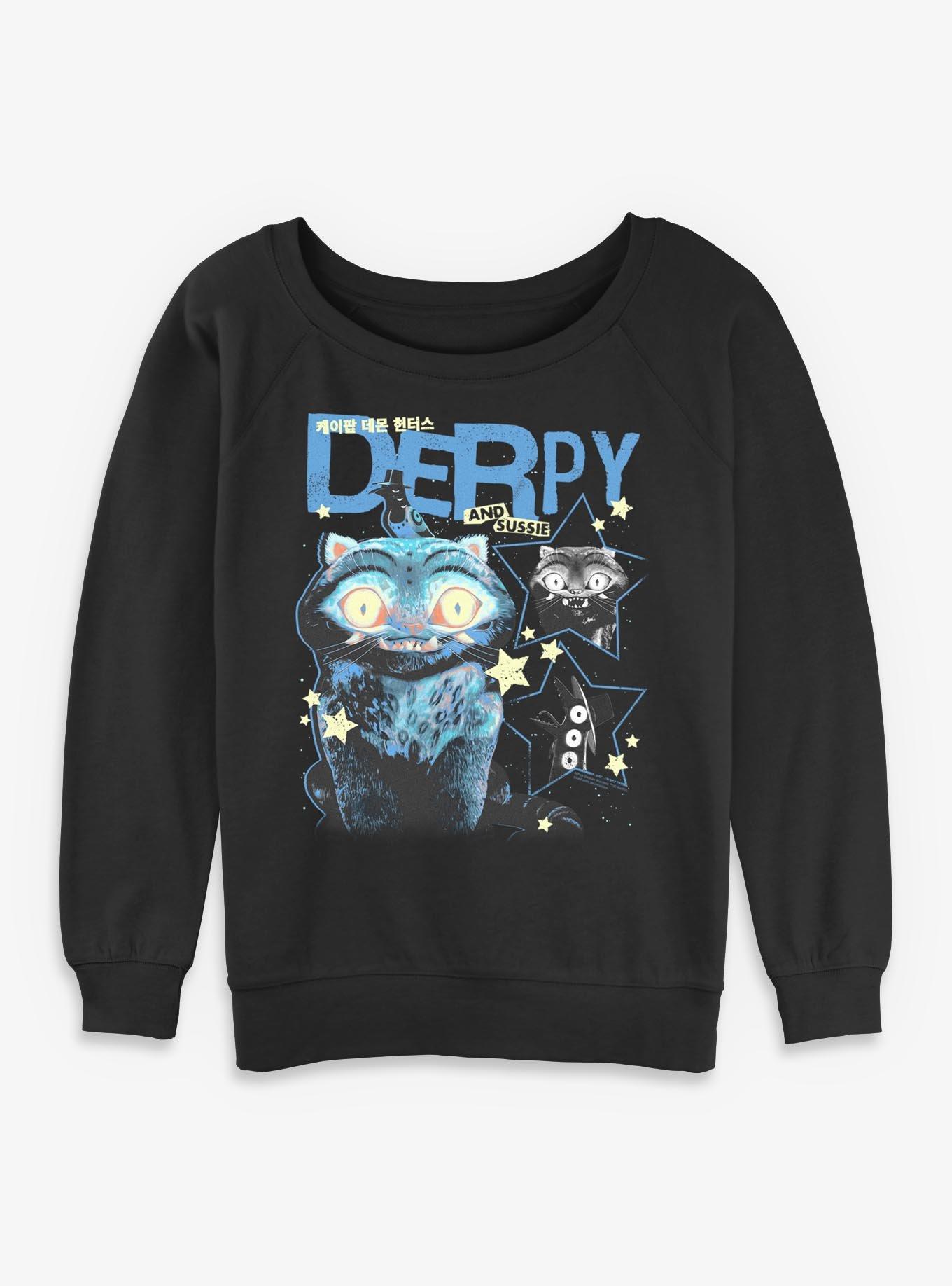 KPop Demon Hunters Derpy Tiger And Sussie Stars Womens Slouchy Sweatshirt