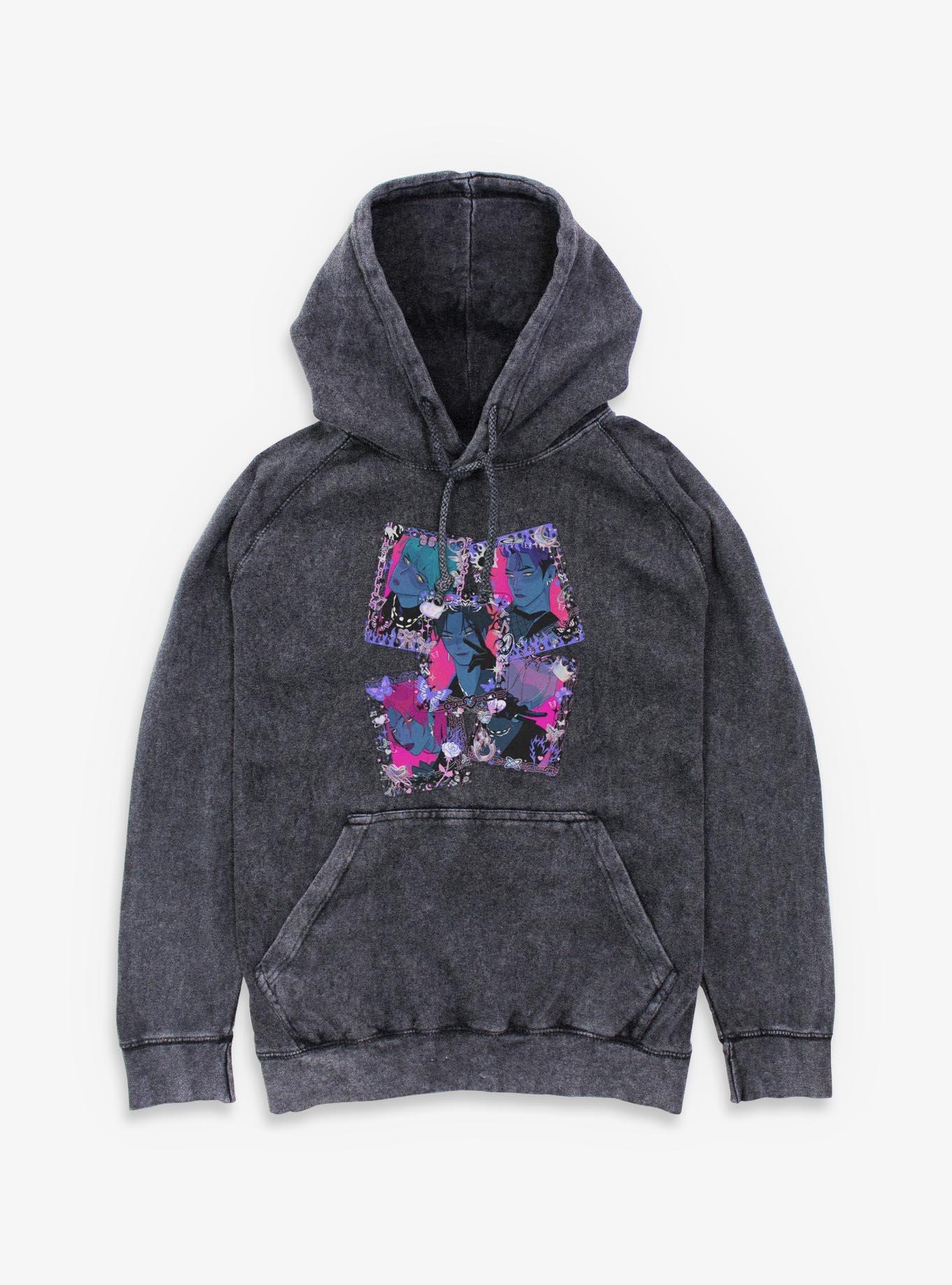 KPop Demon Hunters Saja Boys Toploader Deco Photocards Mineral Wash Hoodie