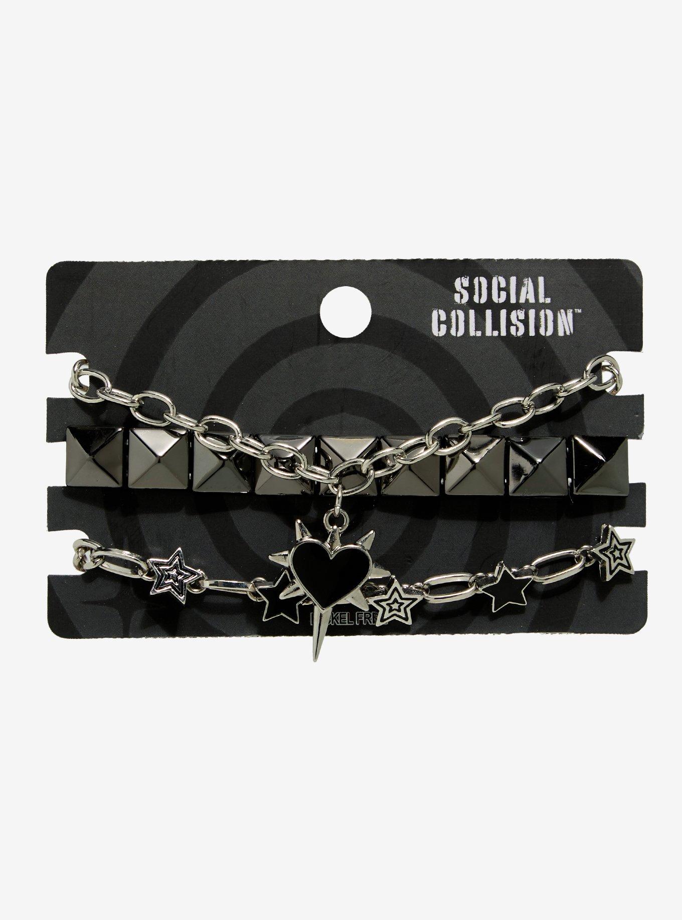 Social Collision Spiky Heart Star Bracelet Set, , hi-res
