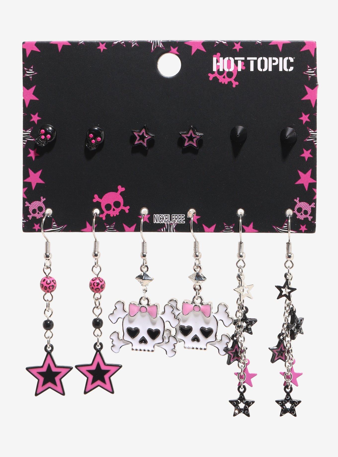 Skulls & Crossbones Pink & Black Earring Set, , hi-res