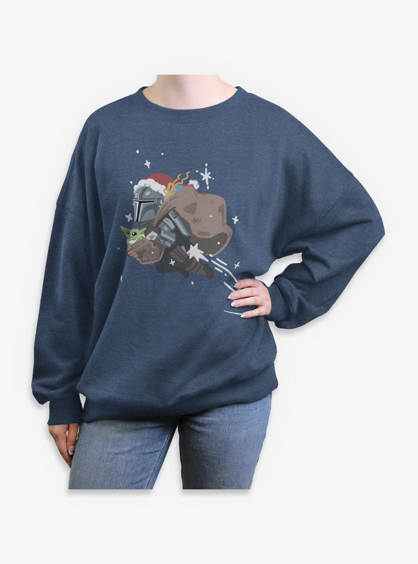 Star Wars The Mandalorian Santa Mandalorian With Grogu Womens Oversized Sweatshirt, , hi-res