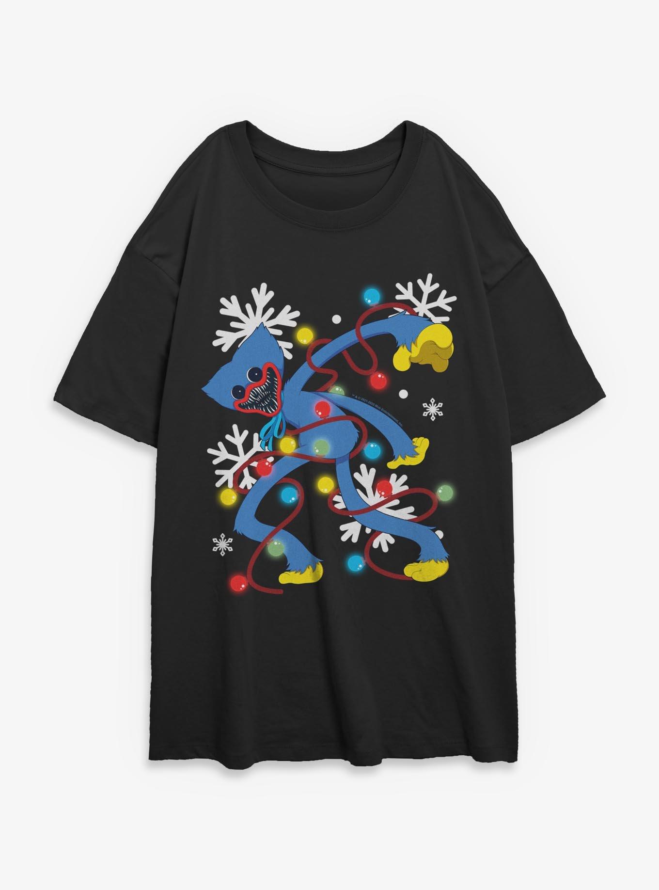 Poppy Playtime Huggy Xmas Lights Womens Oversized T-Shirt, BLACK, hi-res
