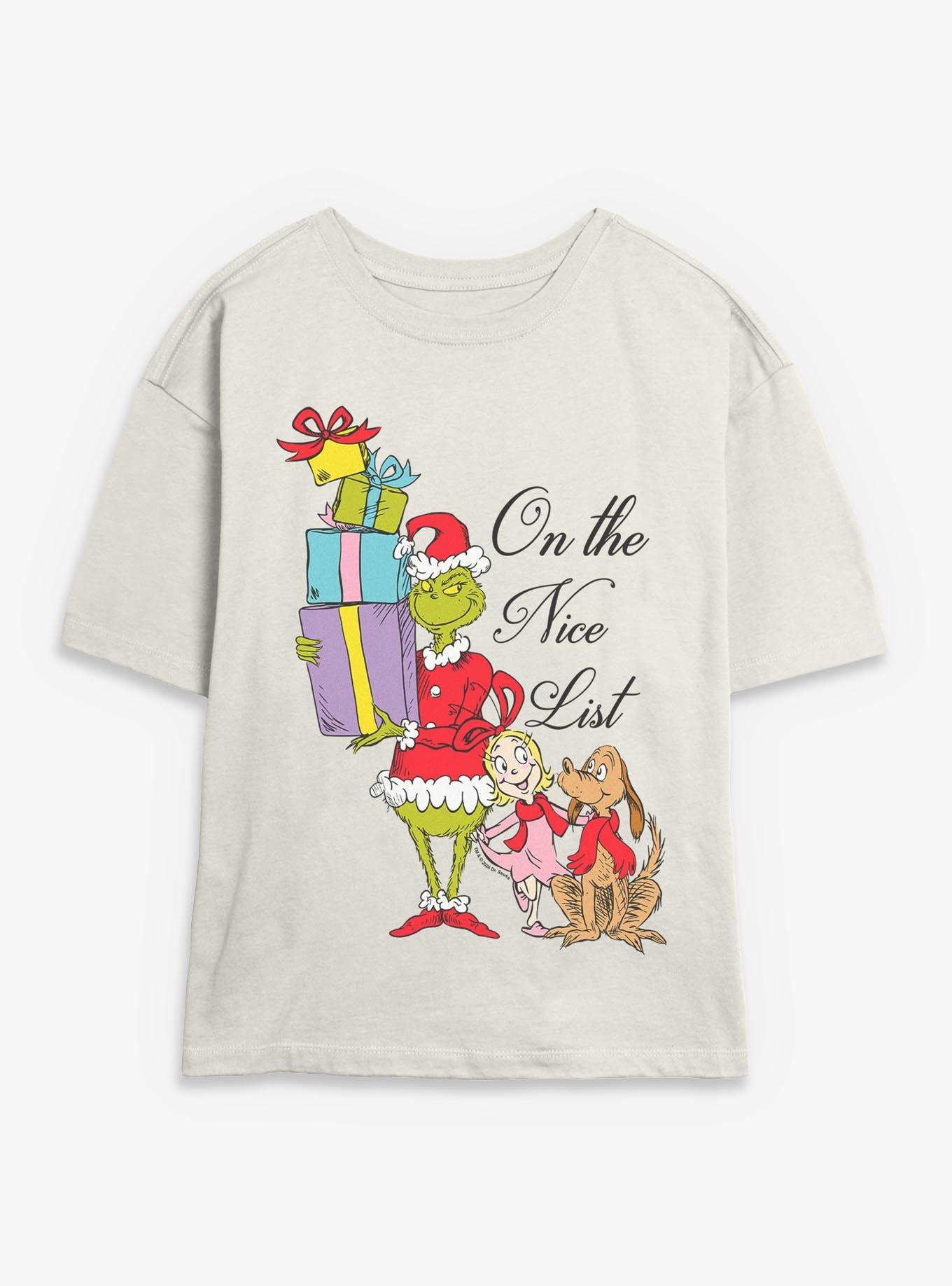 Dr. Seuss Grinch Presents Nice List Womens Skimmer T-Shirt, , hi-res