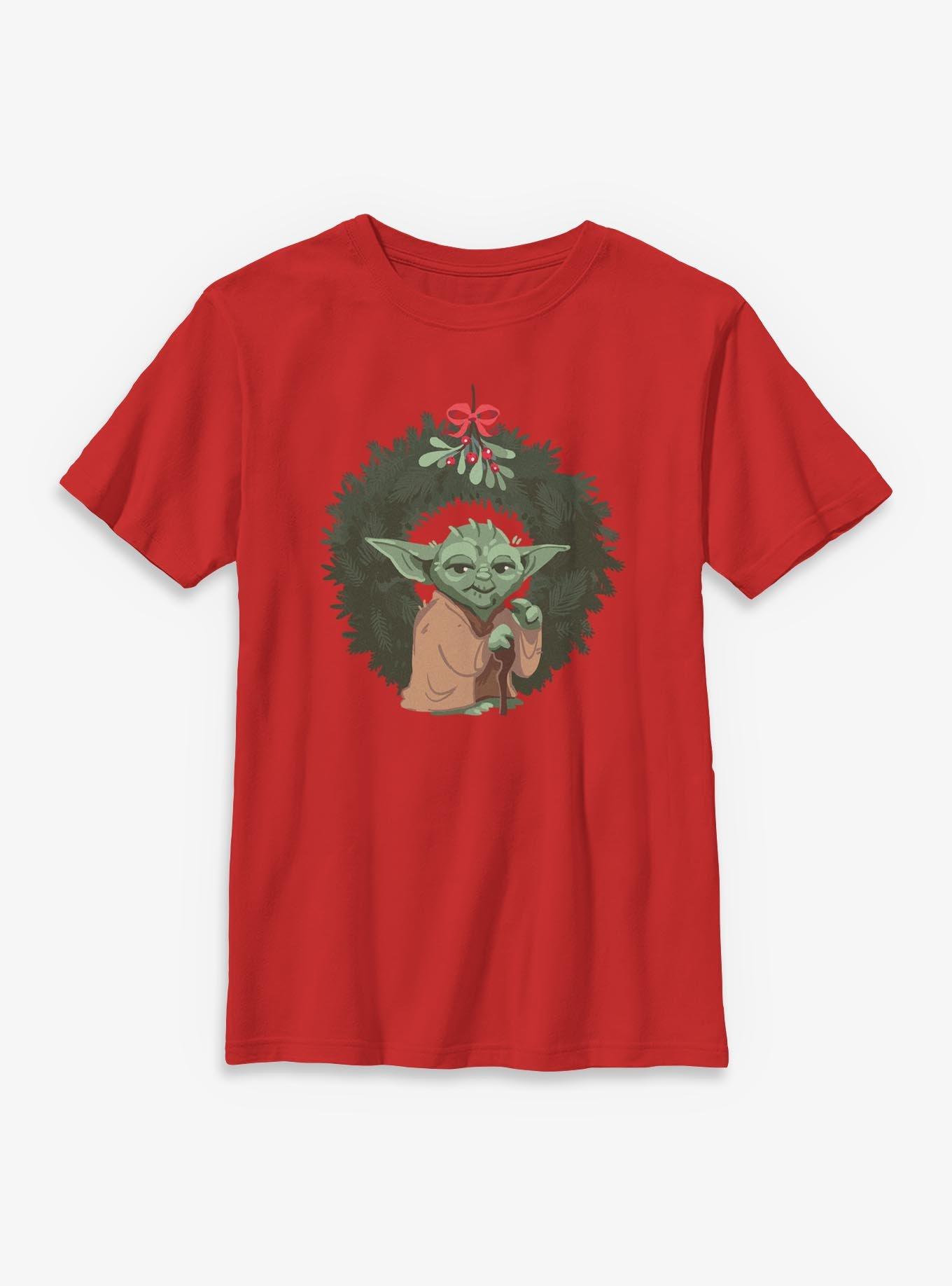 Star Wars Yoda Christmas Wreaths Youth T-Shirt, , hi-res