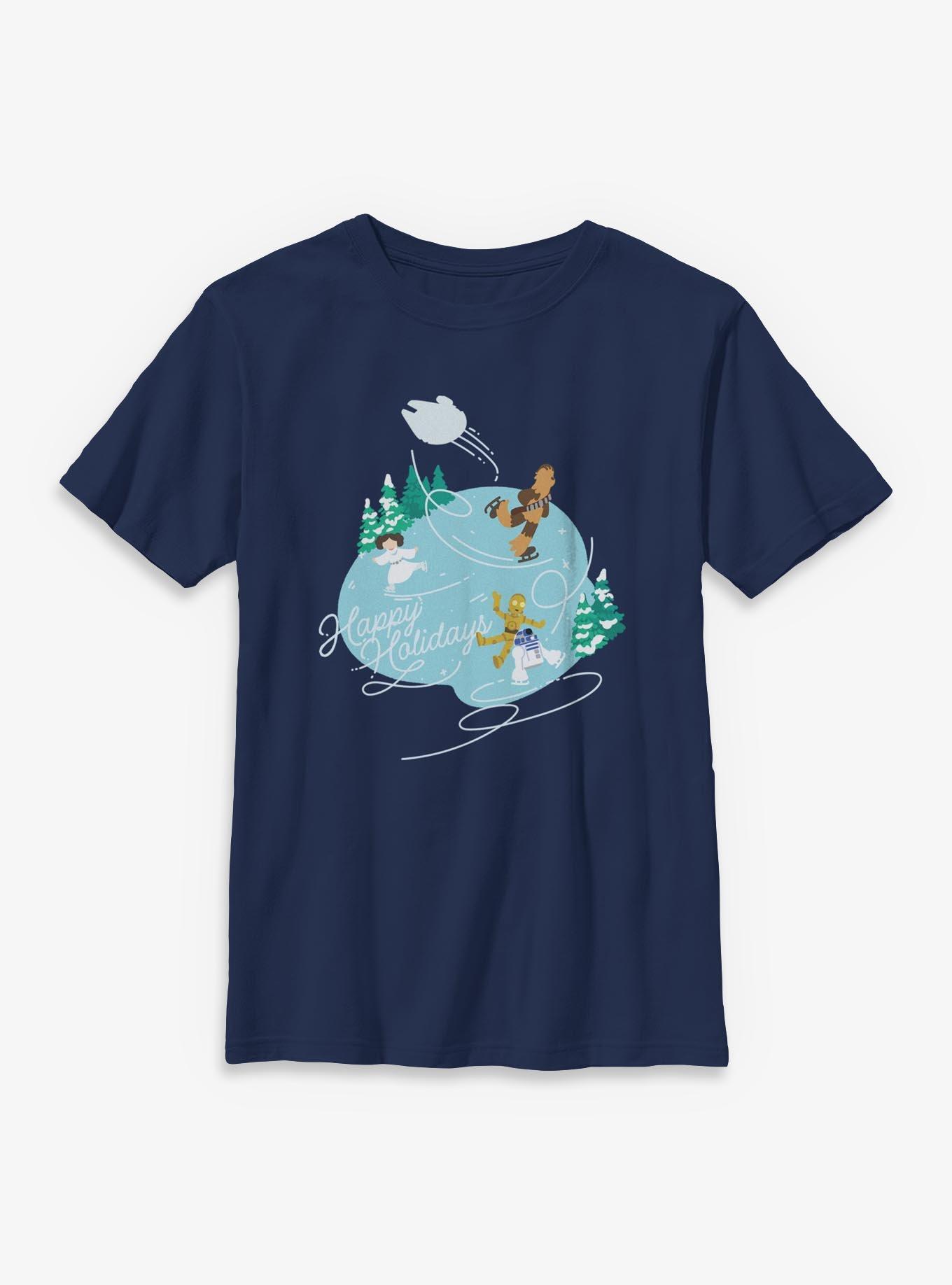 Star Wars Happy Holidays Ice Skating Youth T-Shirt, , hi-res