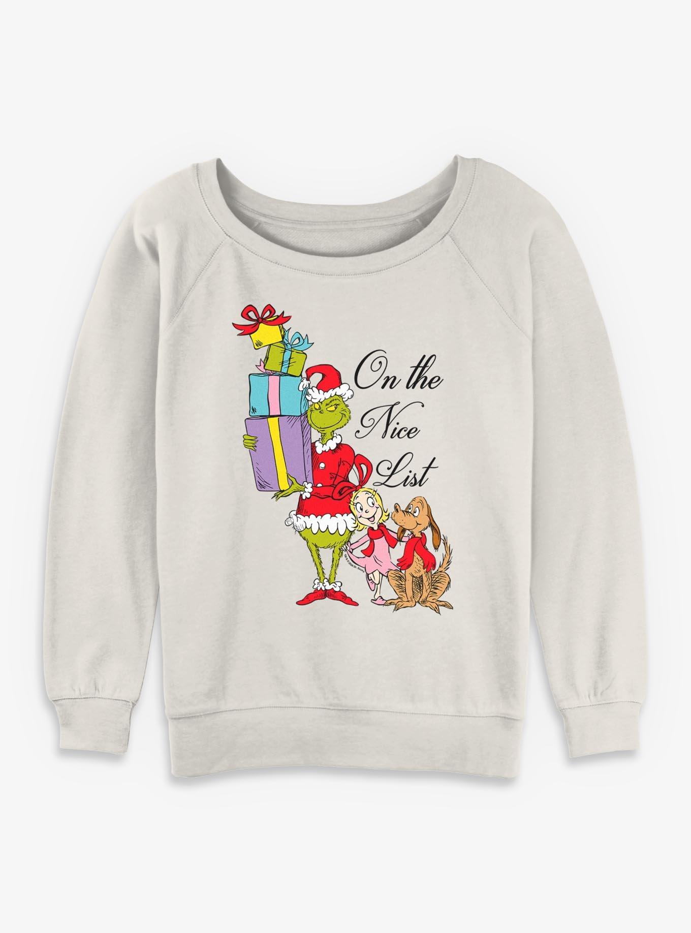 Dr. Seuss Grinch Presents Nice List Womens Slouchy Sweatshirt, , hi-res