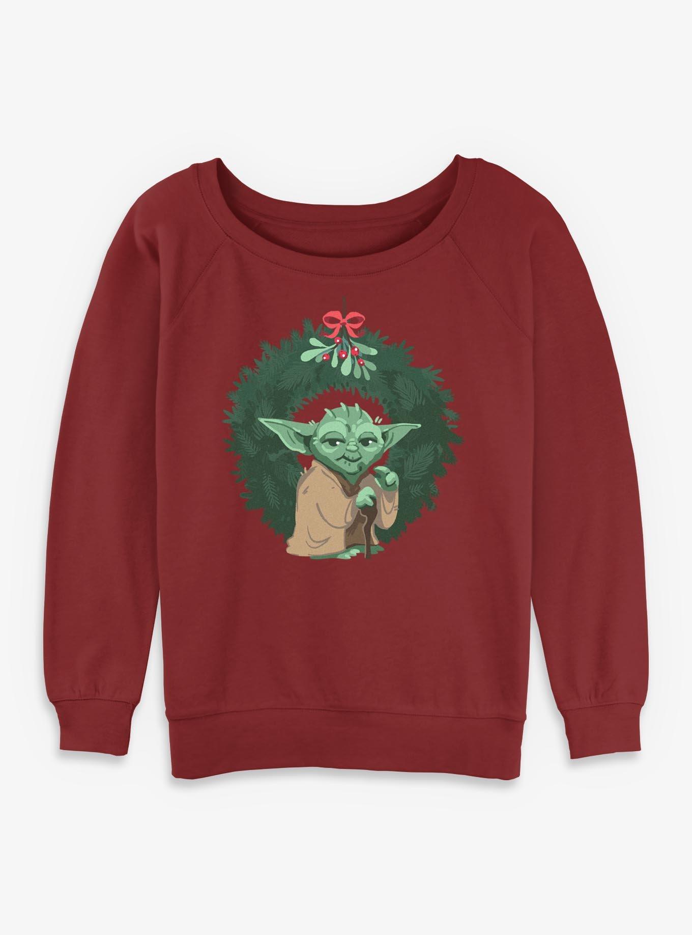 Star Wars Yoda Christmas Wreaths Womens Slouchy Sweatshirt, , hi-res