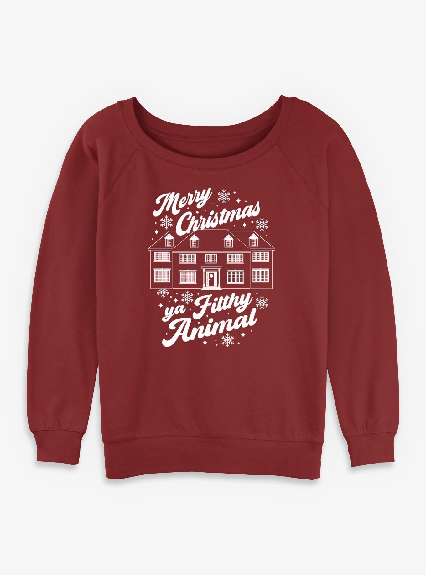 Home Alone Merry Christmas Ya Filthy Animal Womens Slouchy Sweatshirt, SCARLET, hi-res