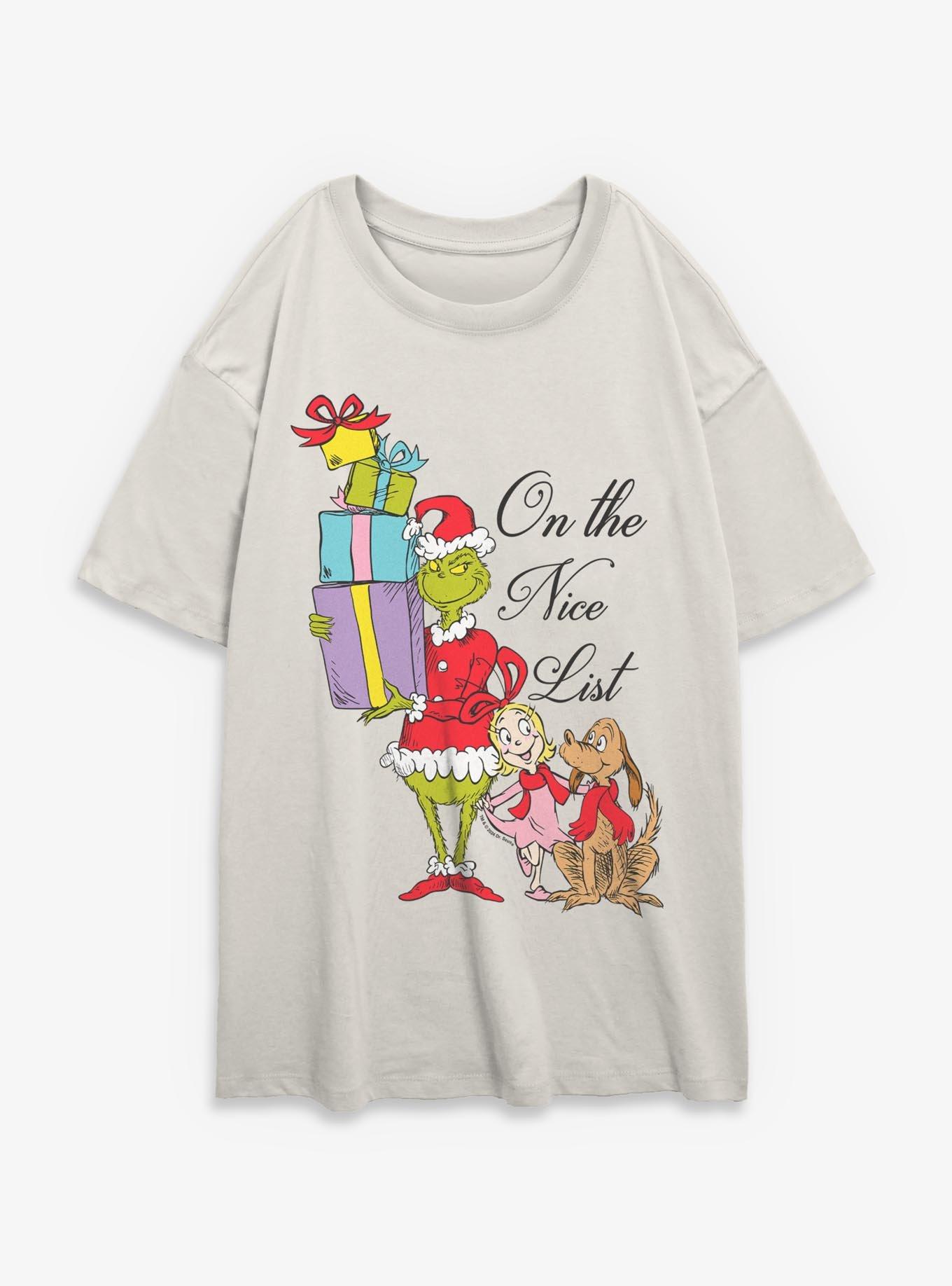Dr. Seuss Grinch Presents Nice List Womens Oversized T-Shirt, , hi-res