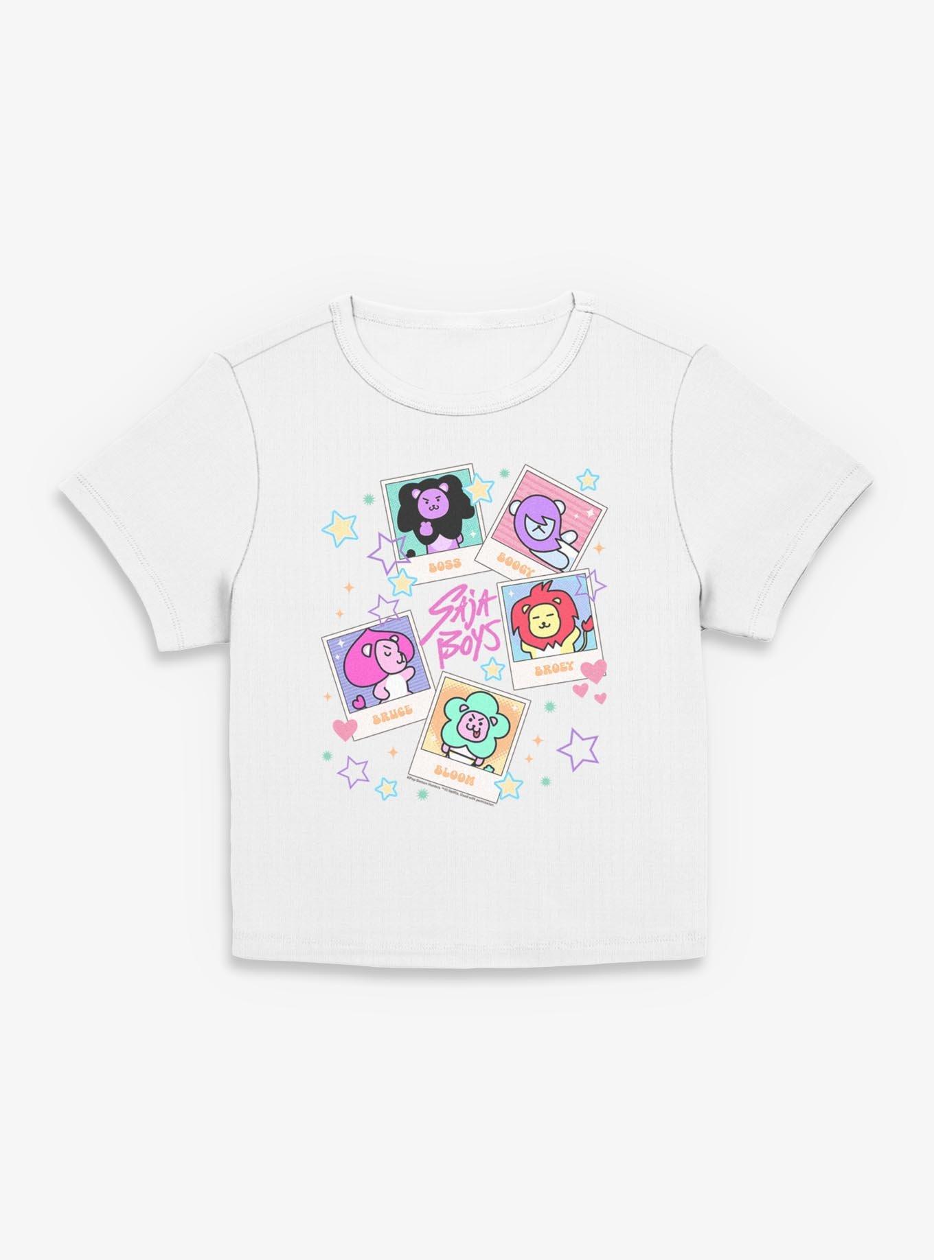 KPop Demon Hunters Saja Friends Polaroids Womens Baby Tee
