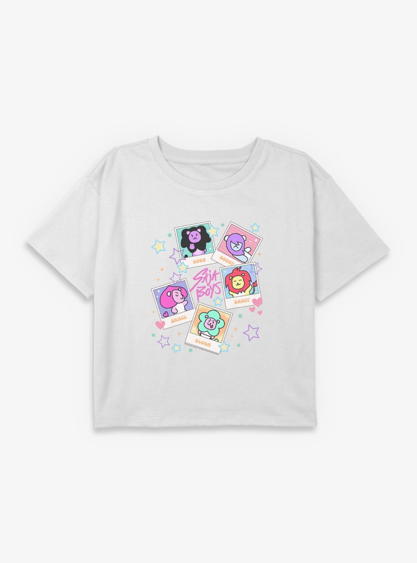 Kpop Demon Hunters Saja Lion Friends Polaroids Youth Girls Boxy Crop T-Shirt, , hi-res