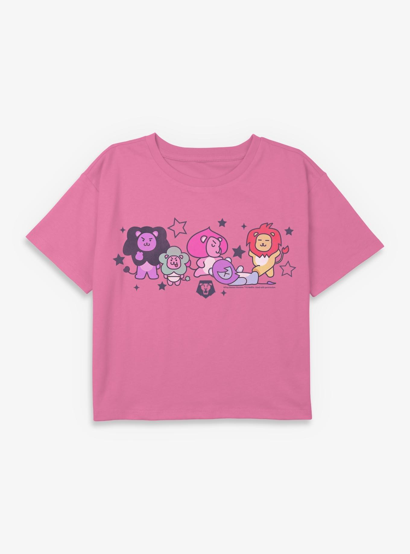 Kpop Demon Hunters Saja Friends Lions Youth Girls Boxy Crop T-Shirt, , hi-res