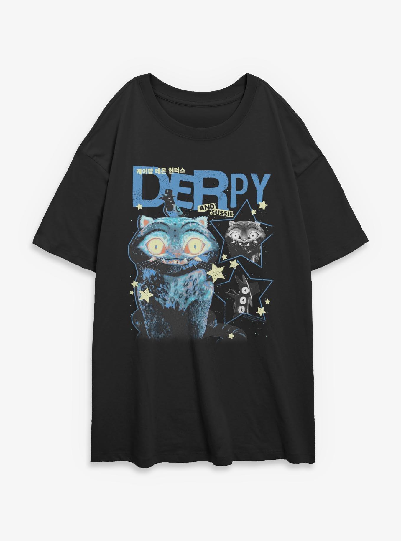 KPop Demon Hunters Derpy Tiger And Sussie Stars Womens Oversized T-Shirt