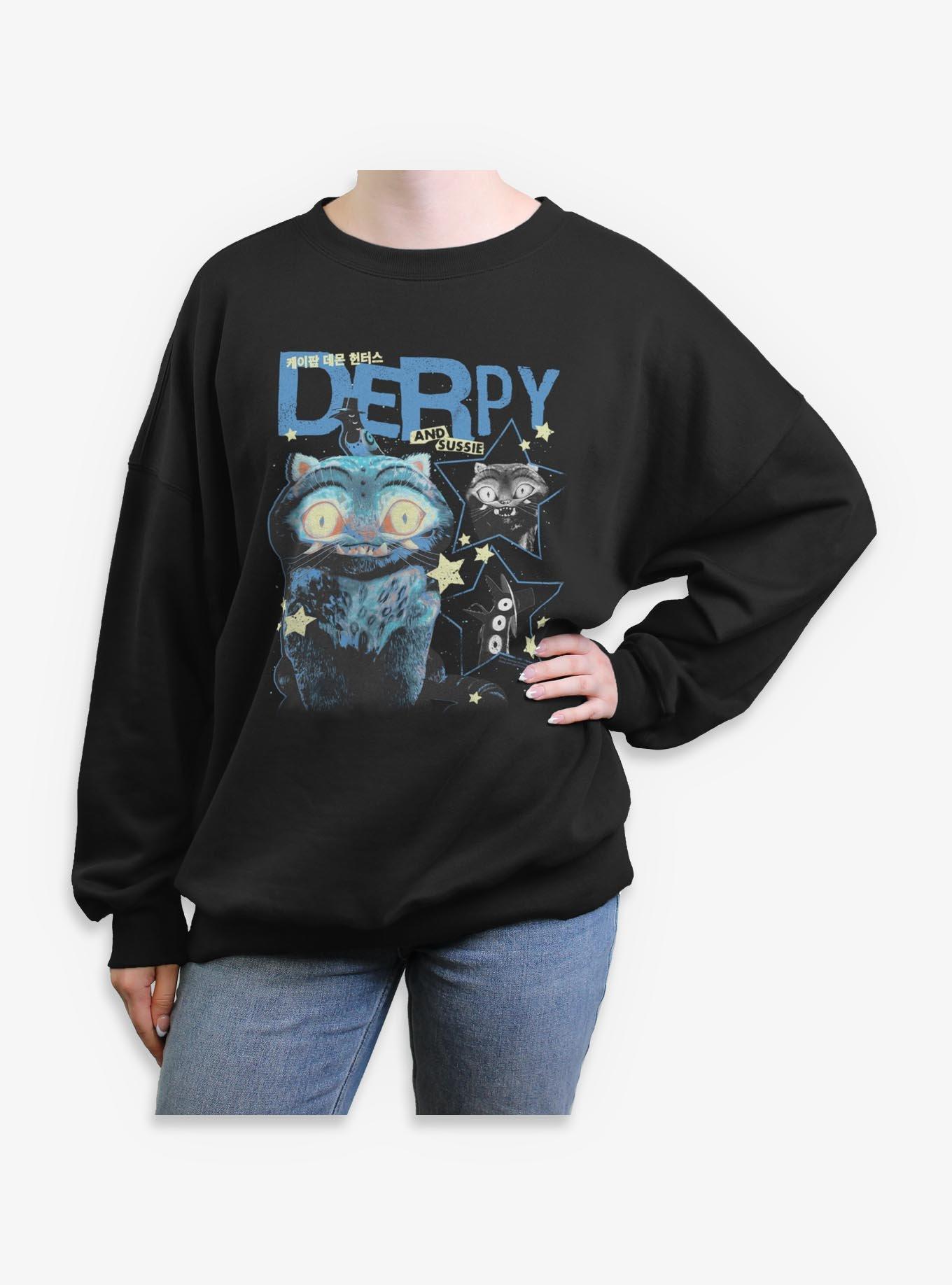 KPop Demon Hunters Derpy Tiger And Sussie Stars Womens Oversized Sweatshirt