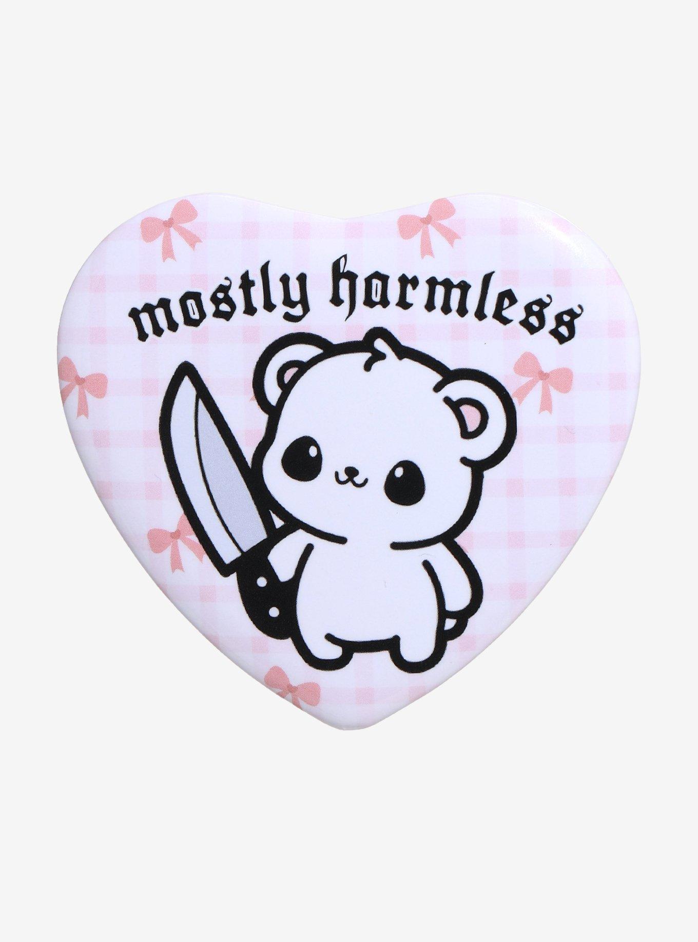 Bear Knife Ribbon Gingham Heart Button, , hi-res
