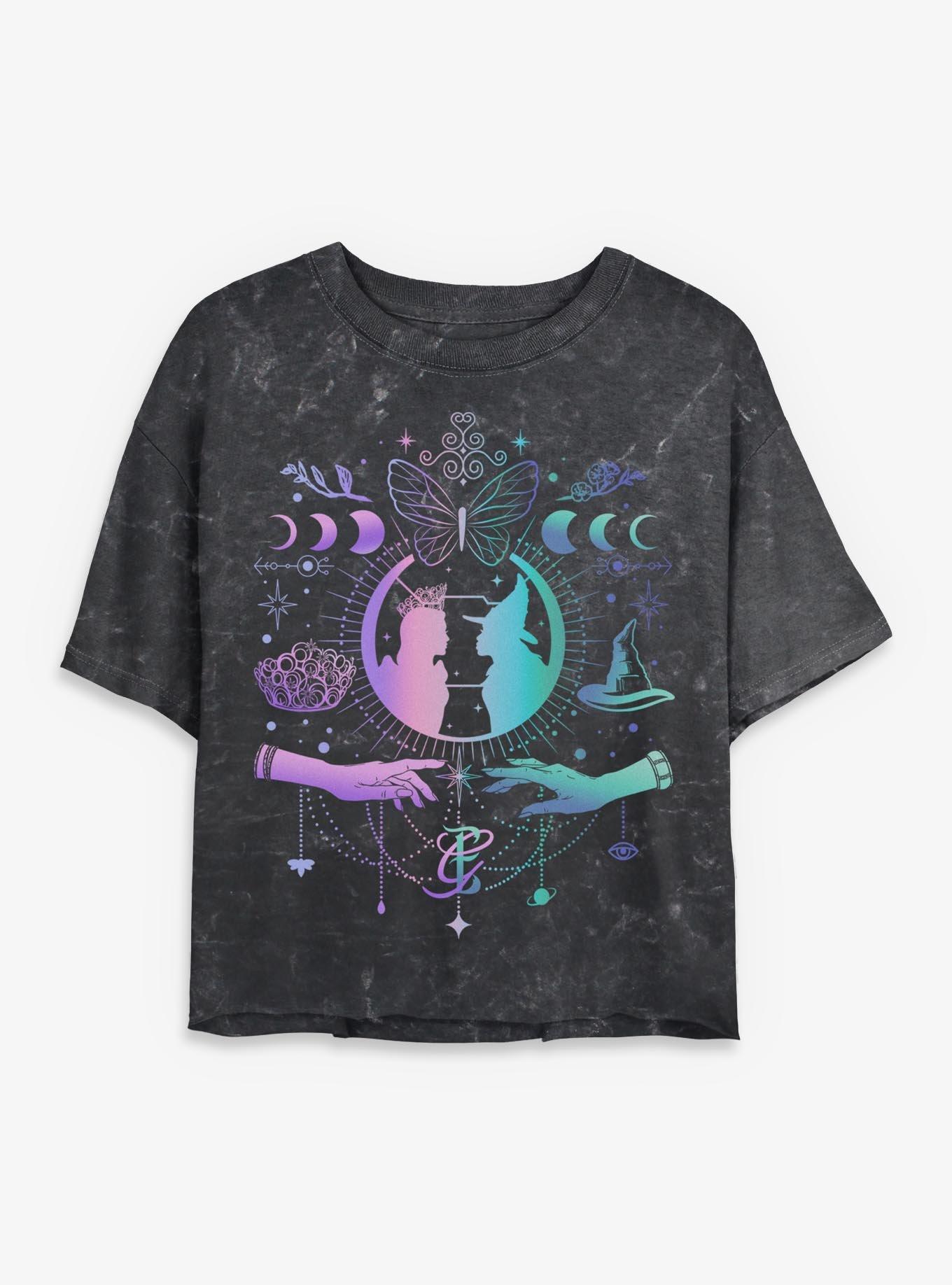 Wicked: For Good Glinda & Elphaba Moon & Stars Girls Mineral Wash Crop T-Shirt Hot Topic Exclusive, , hi-res