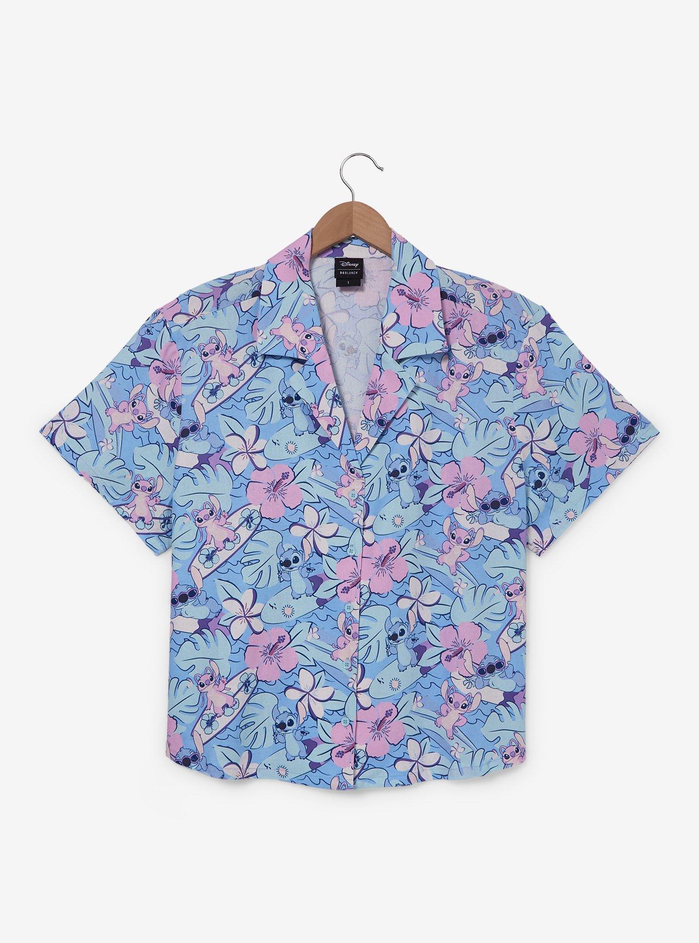 Disney Lilo & Stitch Tropical Allover Print Women's Plus Size Woven Button-Up - BoxLunch Exclusive, , hi-res