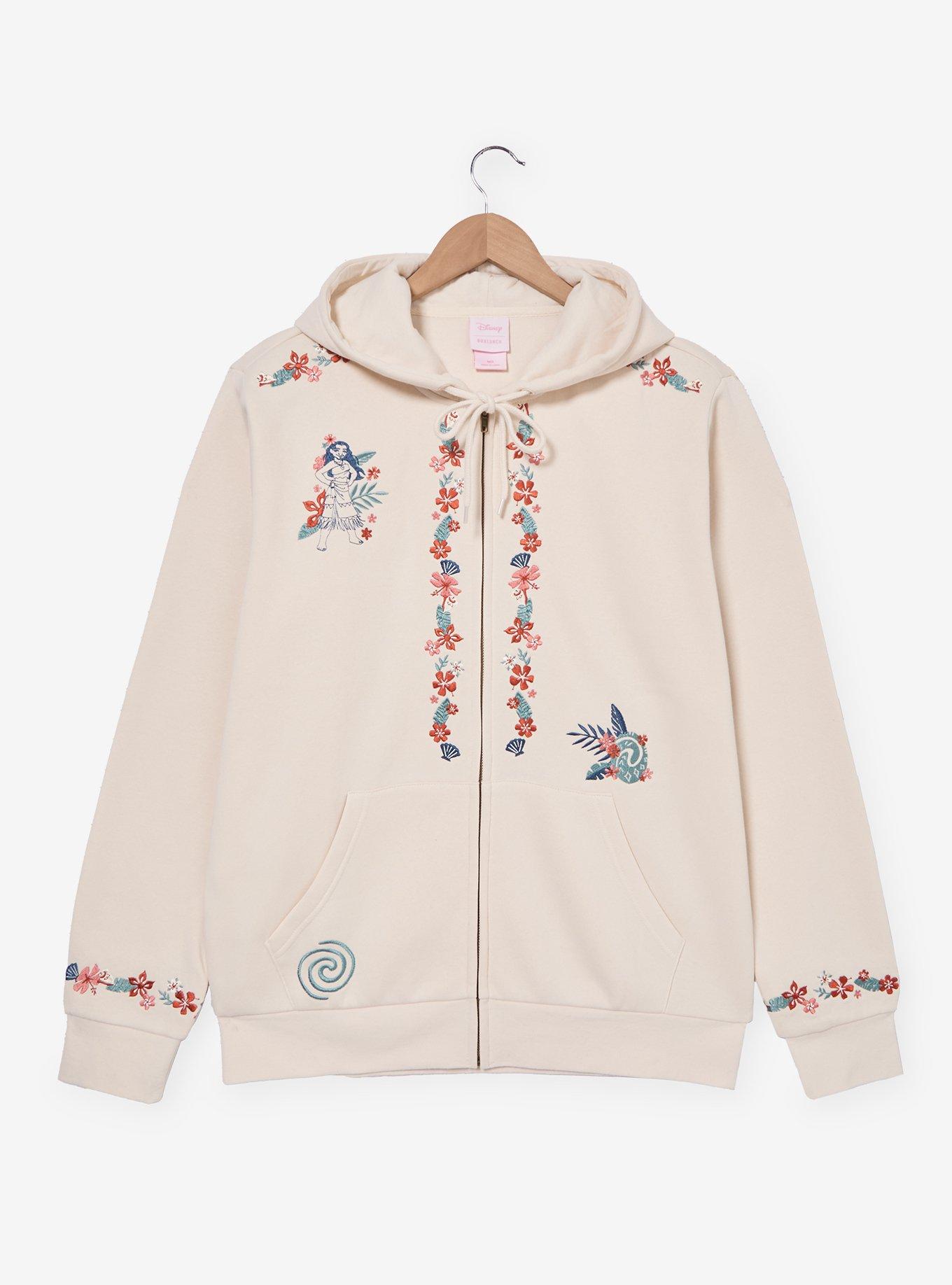 Disney Moana Floral Embroidered Zippered Hoodie - BoxLunch Exclusive, , hi-res
