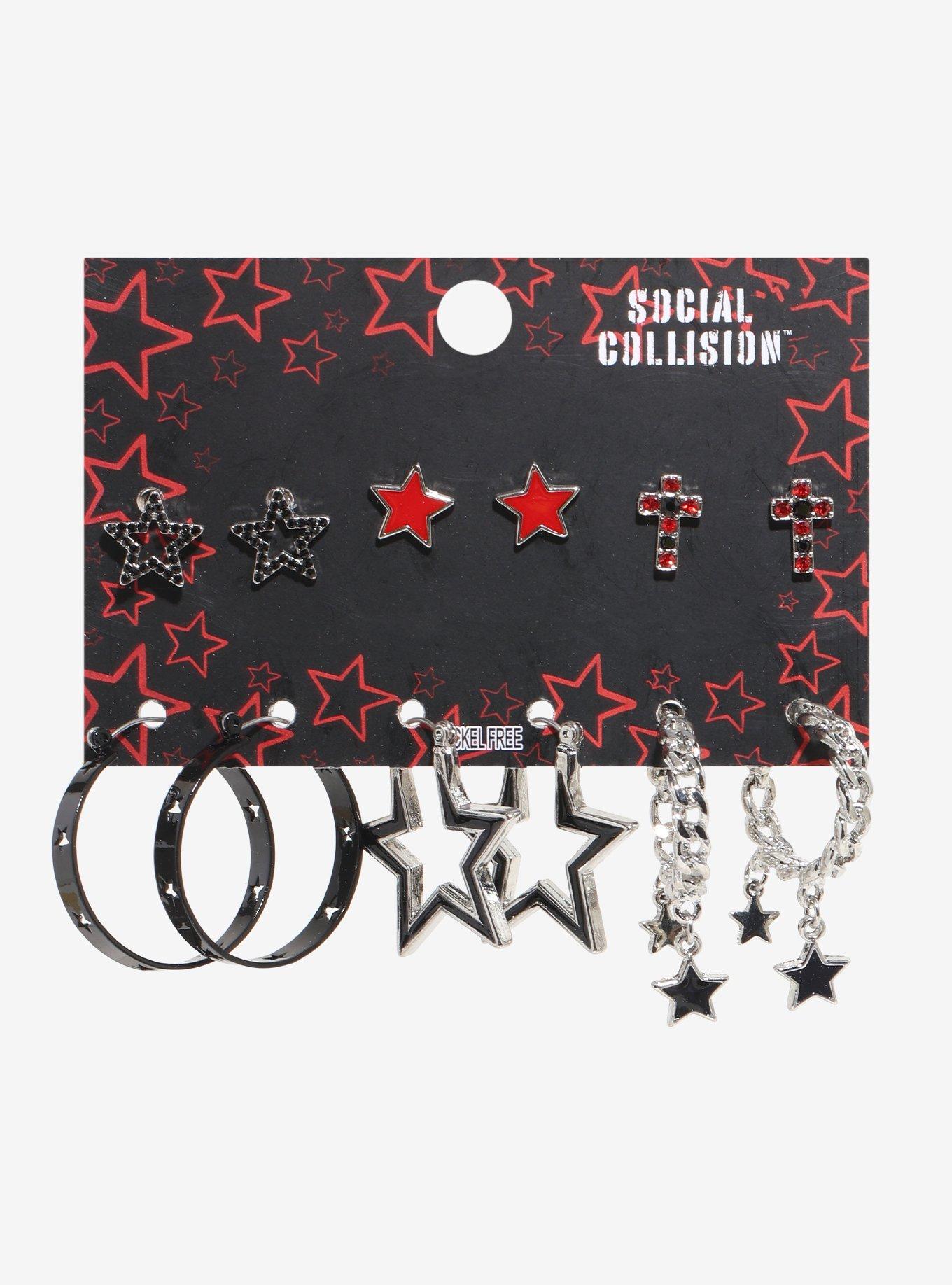 Social Collision Star Chain Cross Earring Set, , hi-res