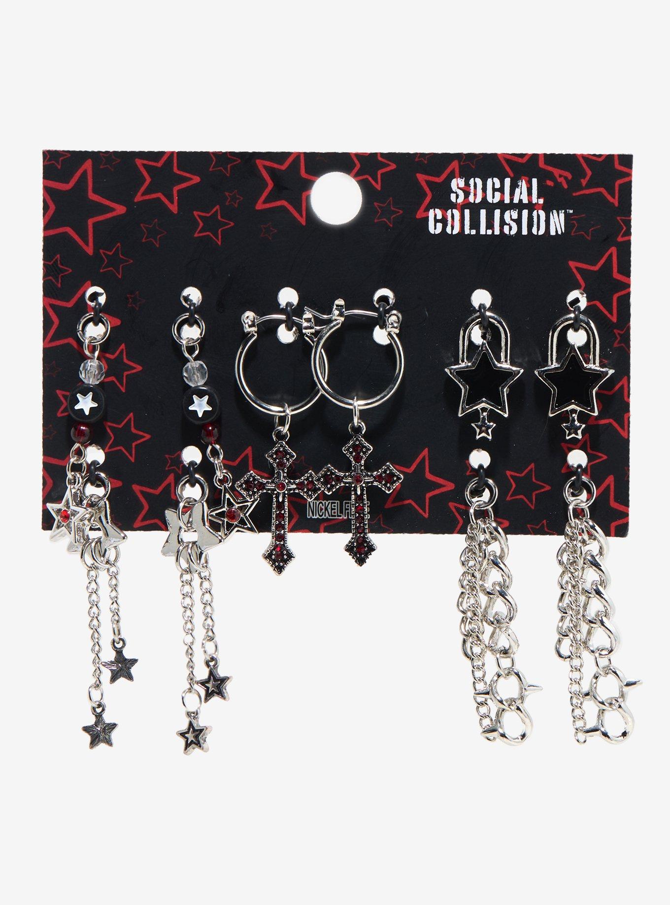 Social Collision Cross Star Interchangeable Charm Earring Set, , hi-res
