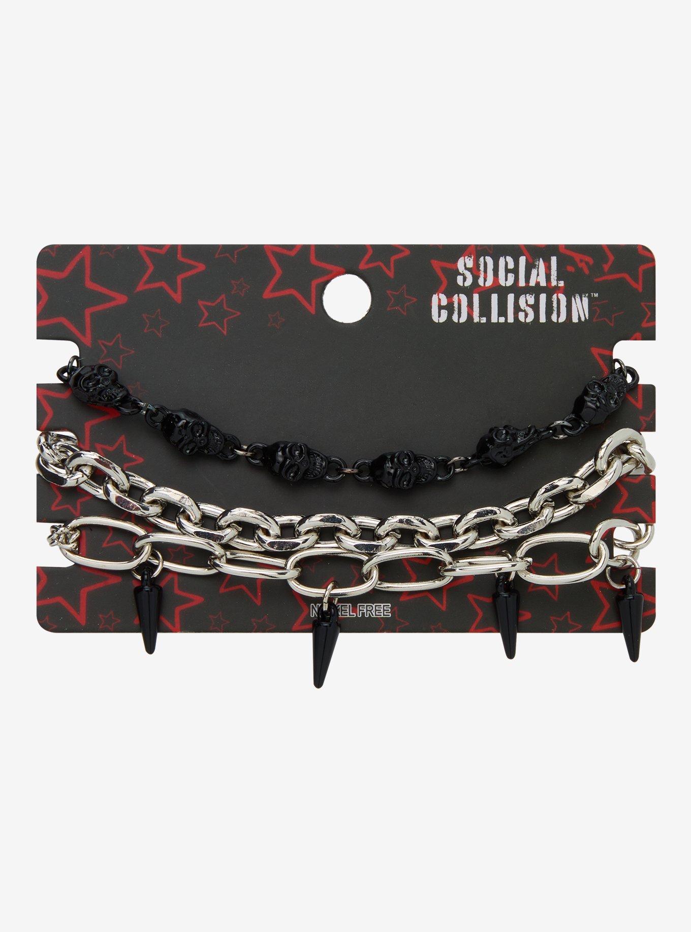 Social Collision Skull Spike Chain Bracelet Set, , hi-res