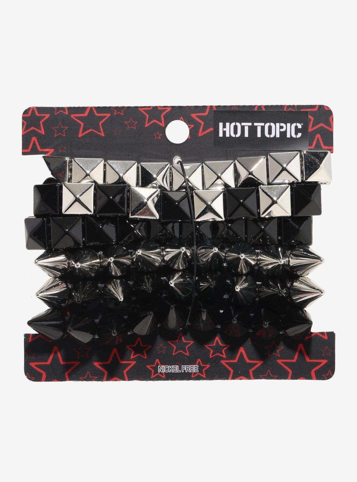 Pyramid Stud Spike Bracelet Set, , hi-res