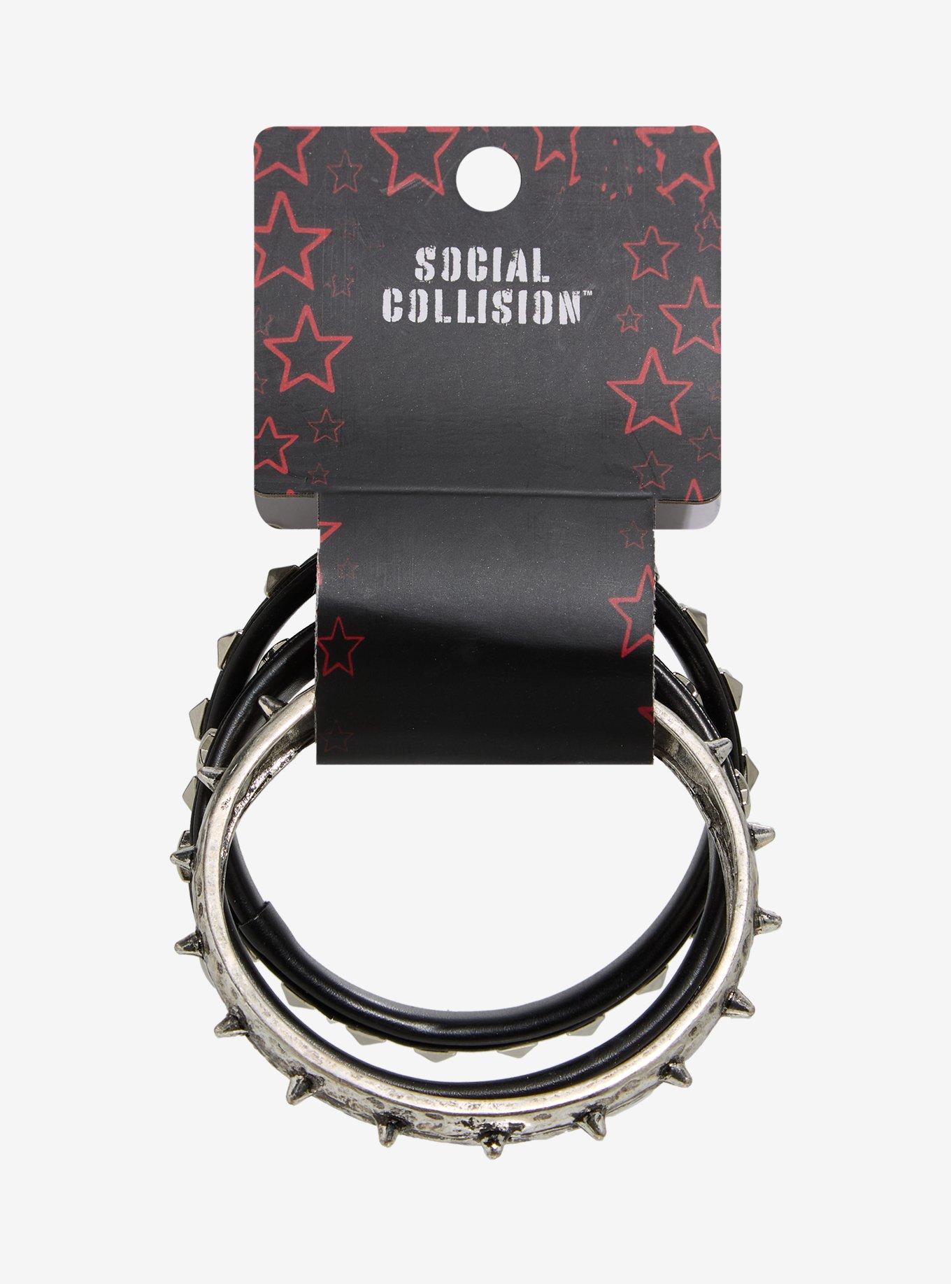 Social Collision Star Stud Spike Bangle Bracelet Set, , hi-res