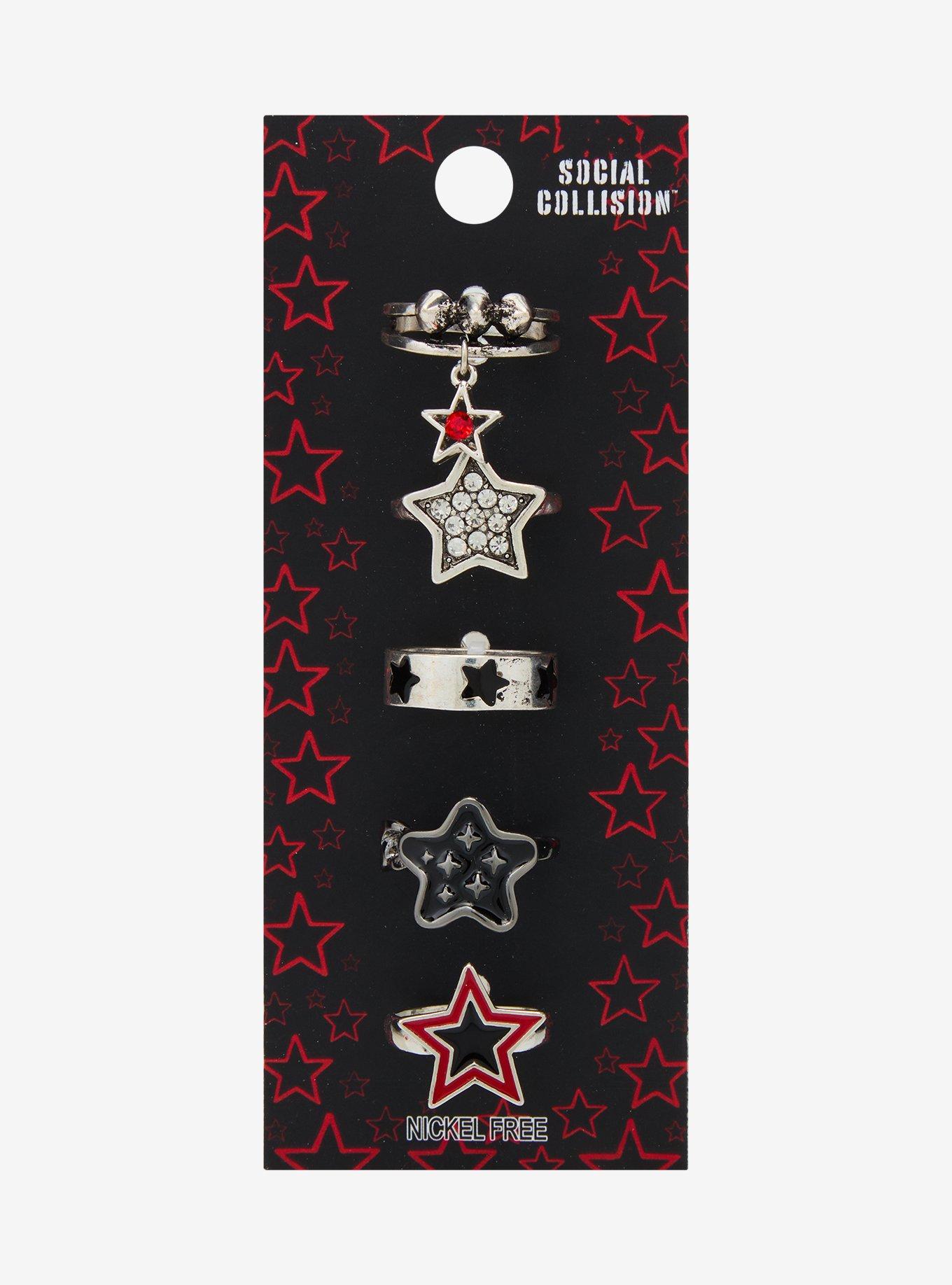 Social Collision Red Star Rhinestone Ring Set, , hi-res
