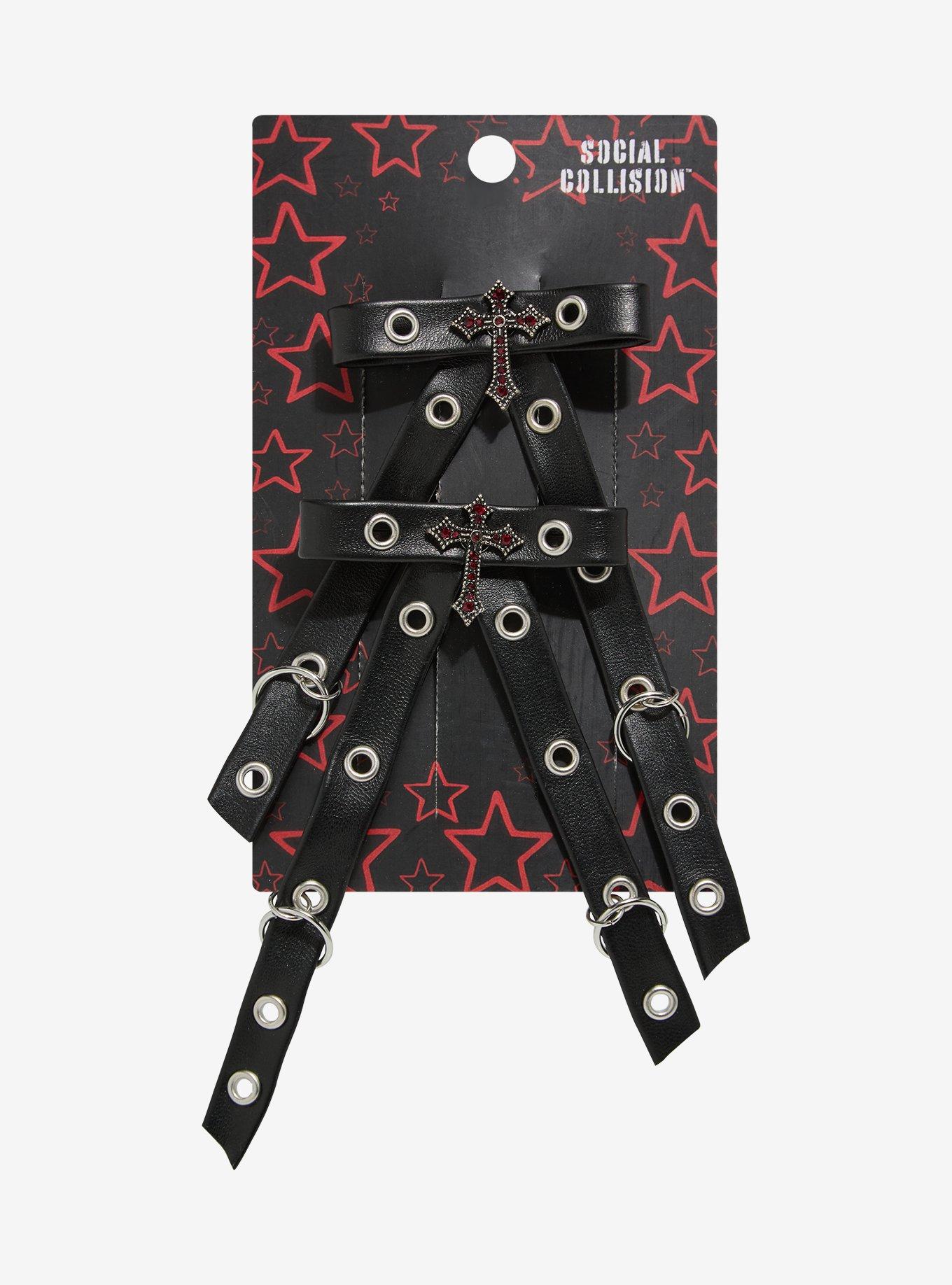 Social Collision Grommet Gothic Cross Hair Bow Set, , hi-res