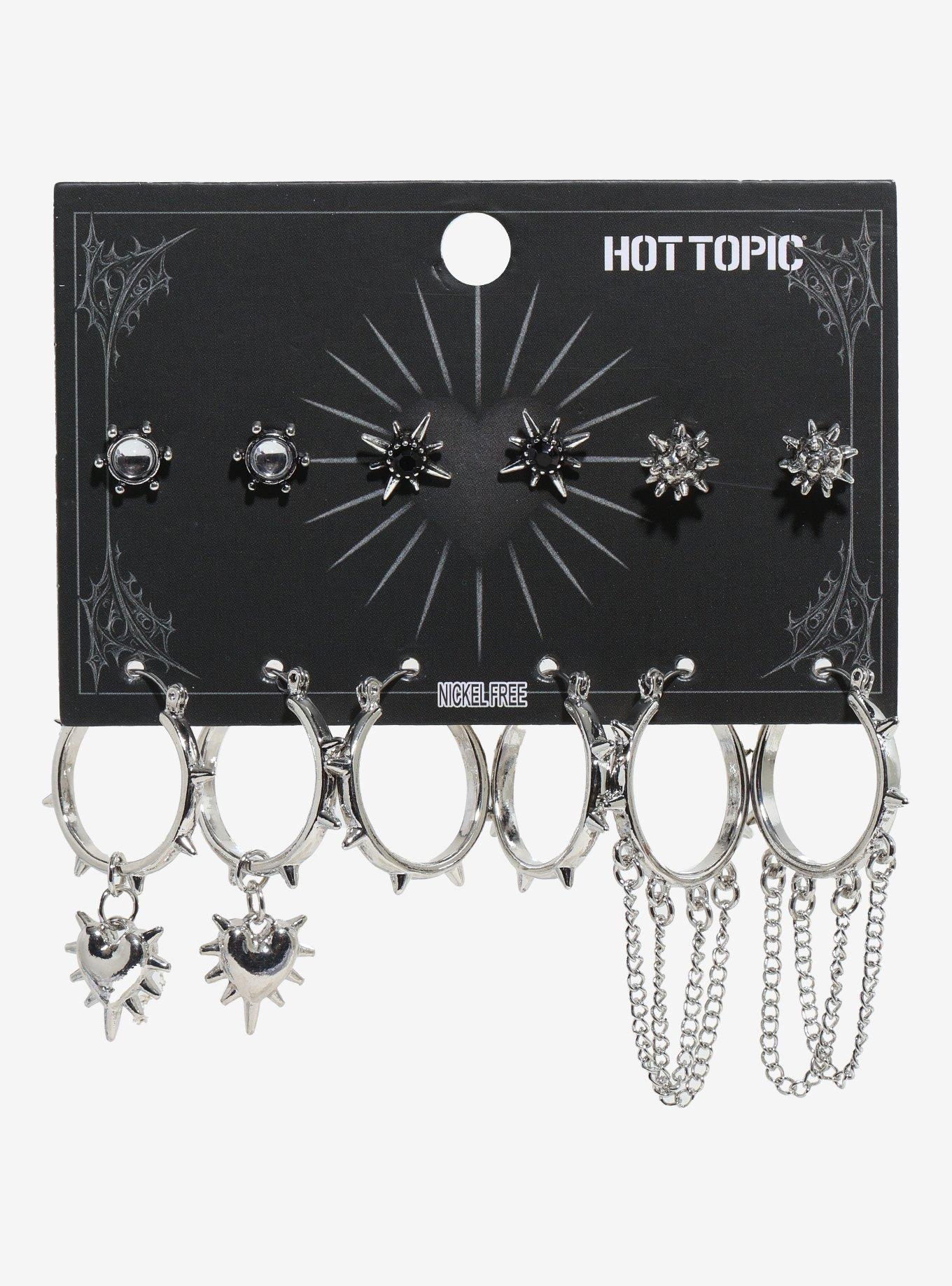 Gem Cluster Spiky Hoop Earring Set, , hi-res