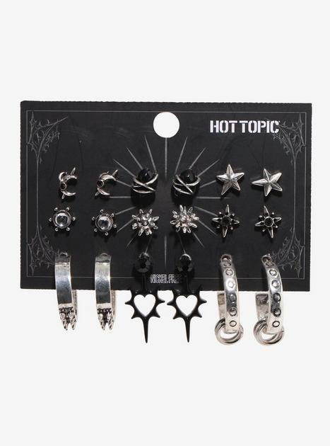 Black Heart Silver Star Earring Set | Hot Topic