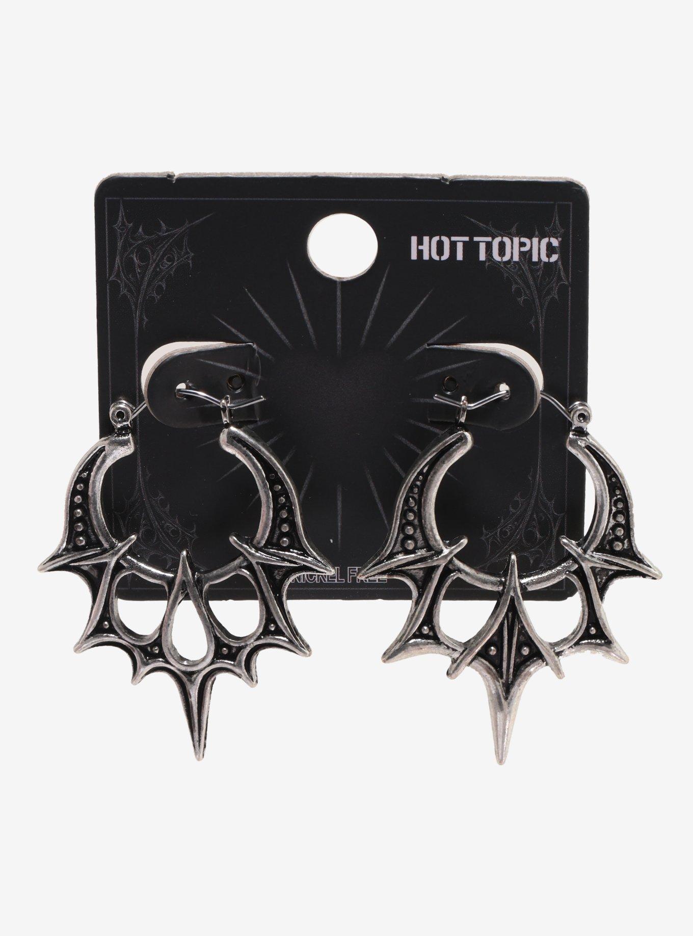 Black Spike Hoop Earrings, , hi-res