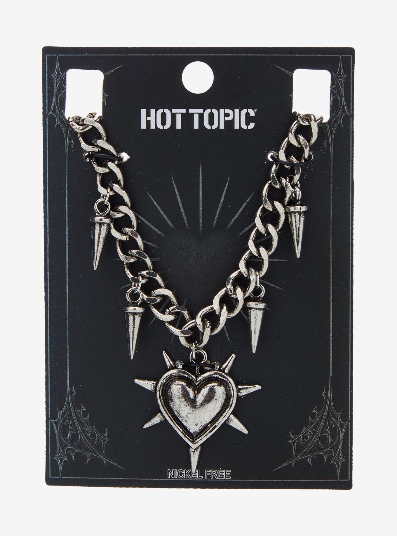 Silver Spike Heart Chunky Chain Necklace, , hi-res