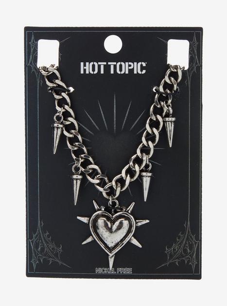 Silver Spike Heart Chunky Chain Necklace | Hot Topic