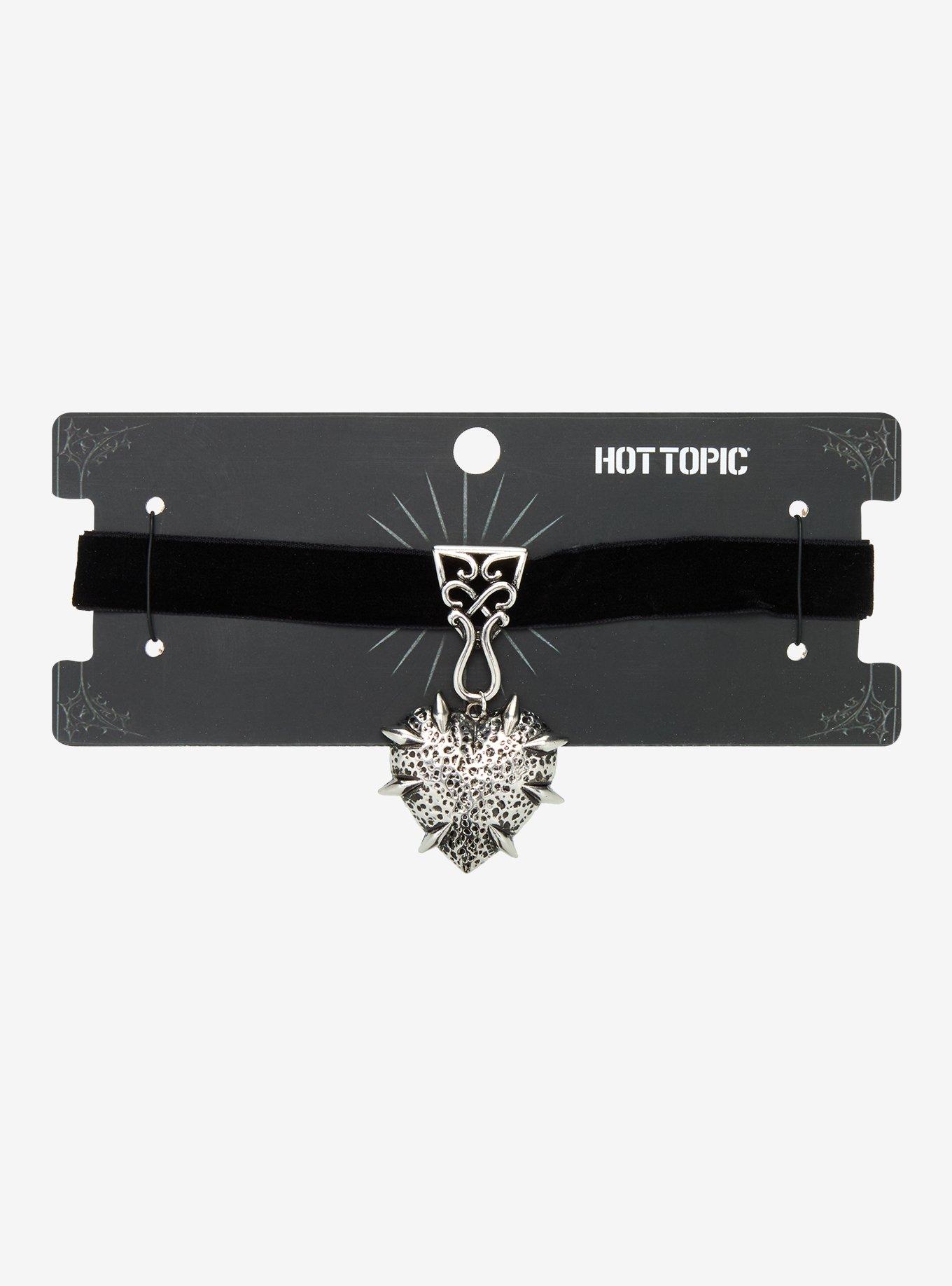 Figural Spiky Heart Velvet Choker, , hi-res
