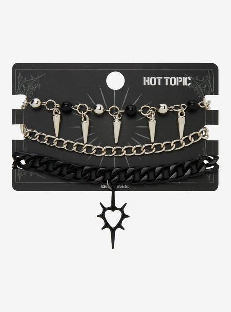 Black & Silver Spike Heart Chain Bracelet Set | Hot Topic