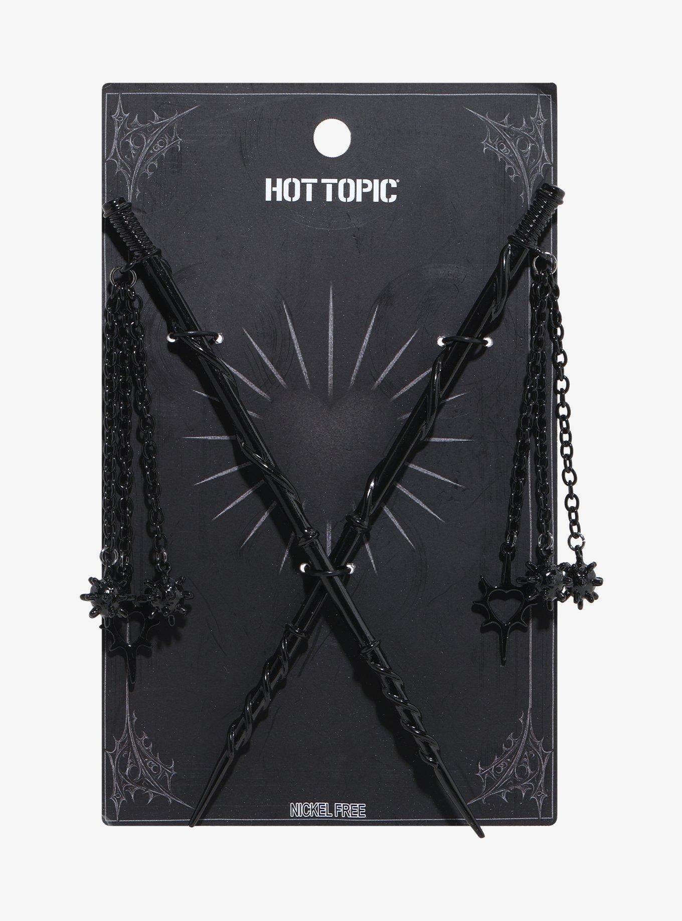 Black Medieval Flail Hair Stick Set, , hi-res