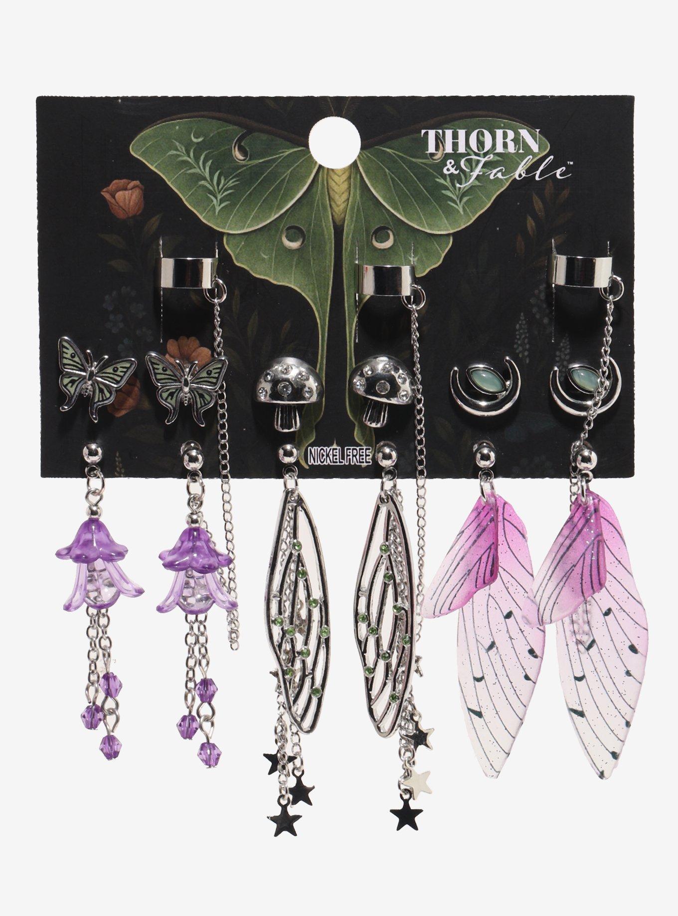 Thorn & Fable Purple Moth Wing Cuff Earring Set