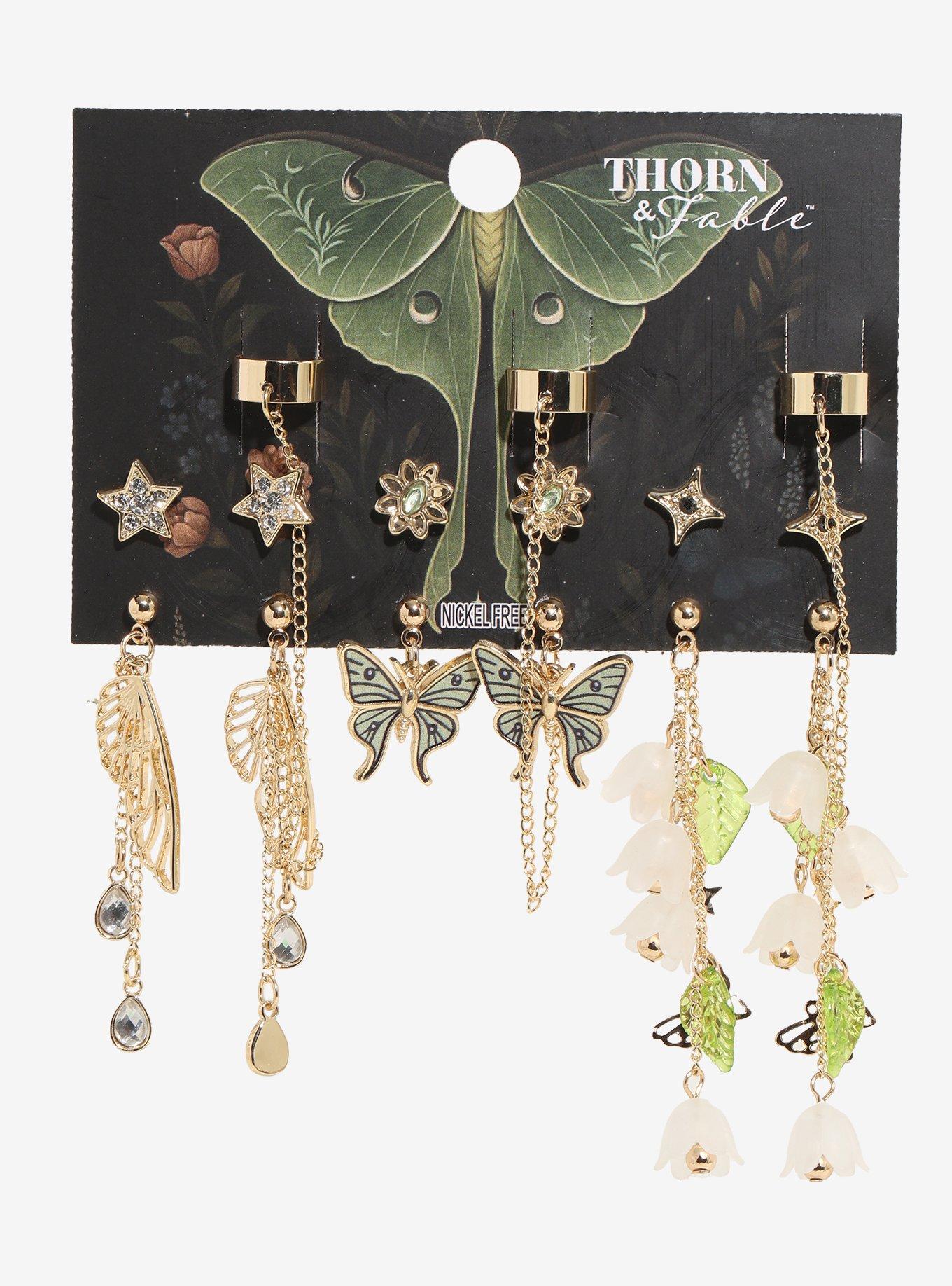 Thorn & Fable Celestial Moth Cuff Earring Set
