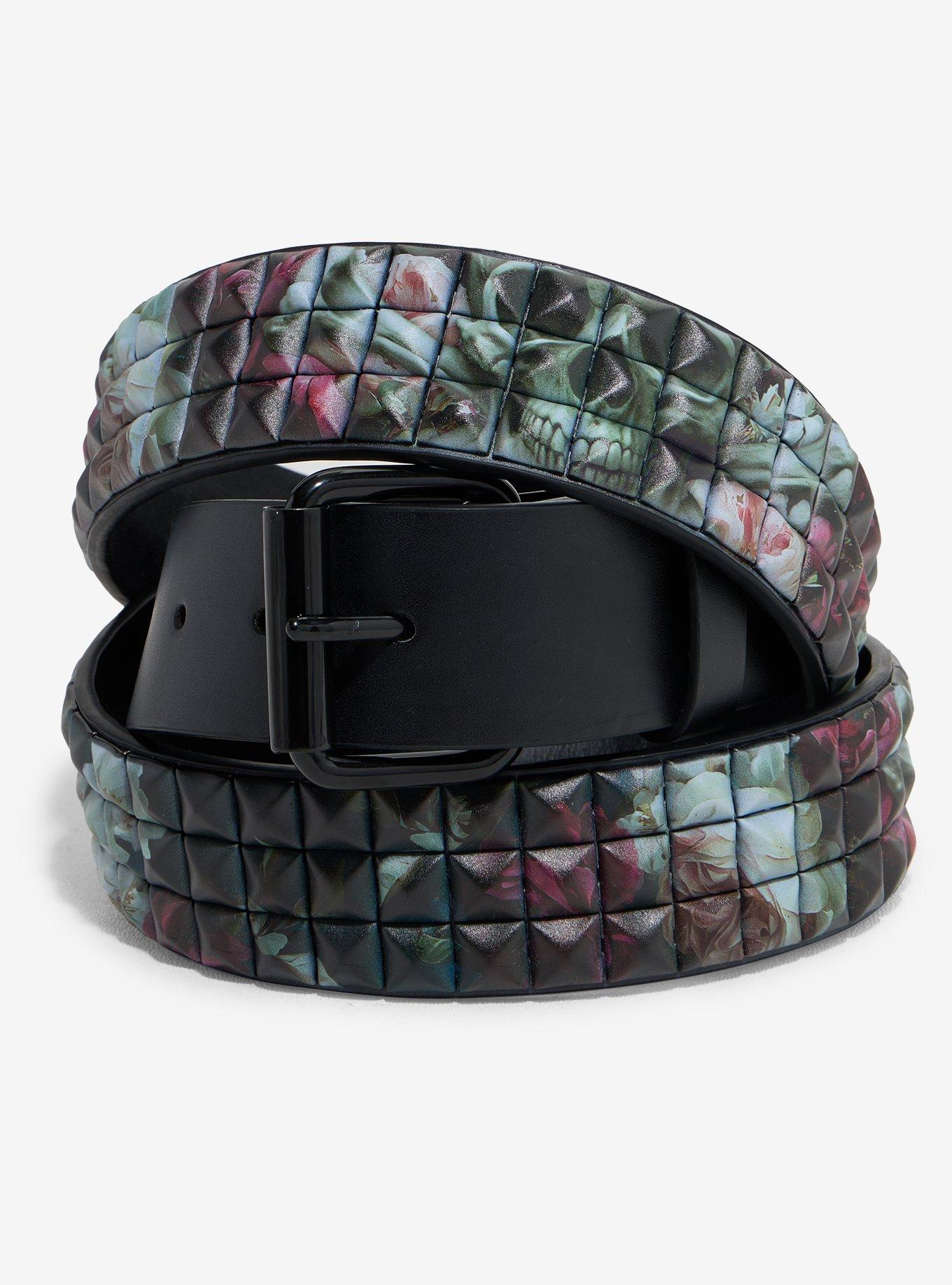 Floral Skull Pyramid Stud Belt, , hi-res