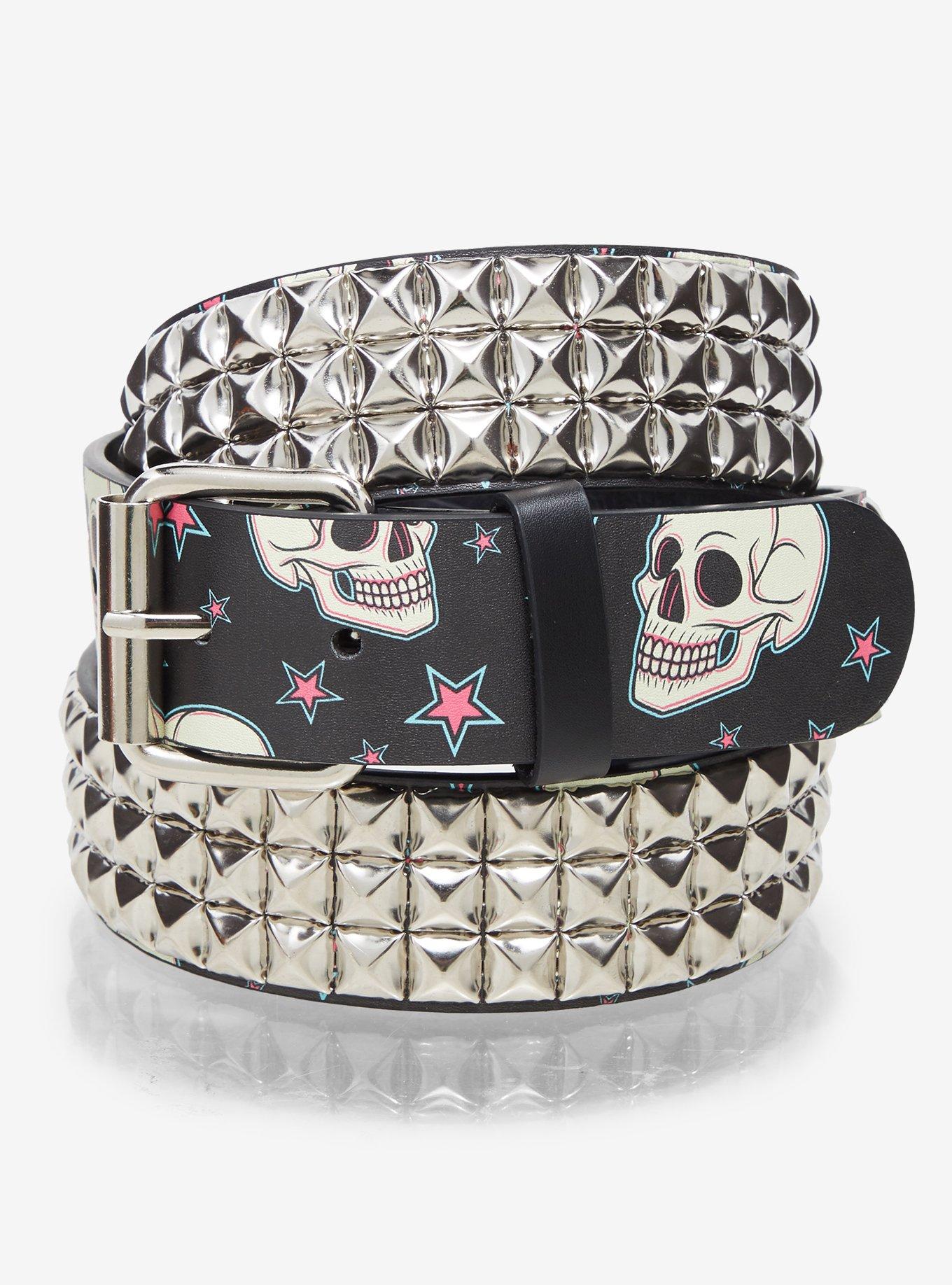Hot Topic Skulls & Crossbones Three Row Pyramid Stud Belt Sz S Black Three Row Pyramid Stud Belt | Hot Topic main image 2