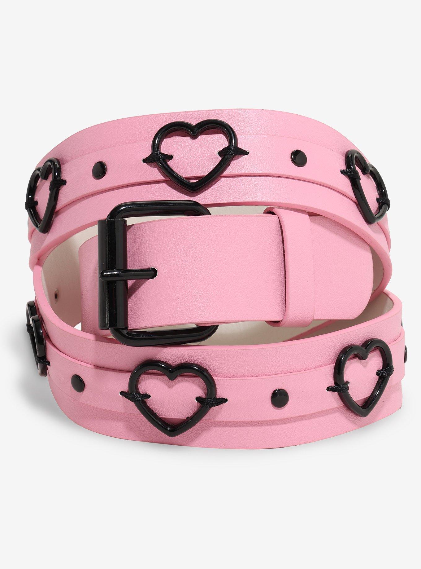 Pink & Black Heart Hardware Belt, , hi-res