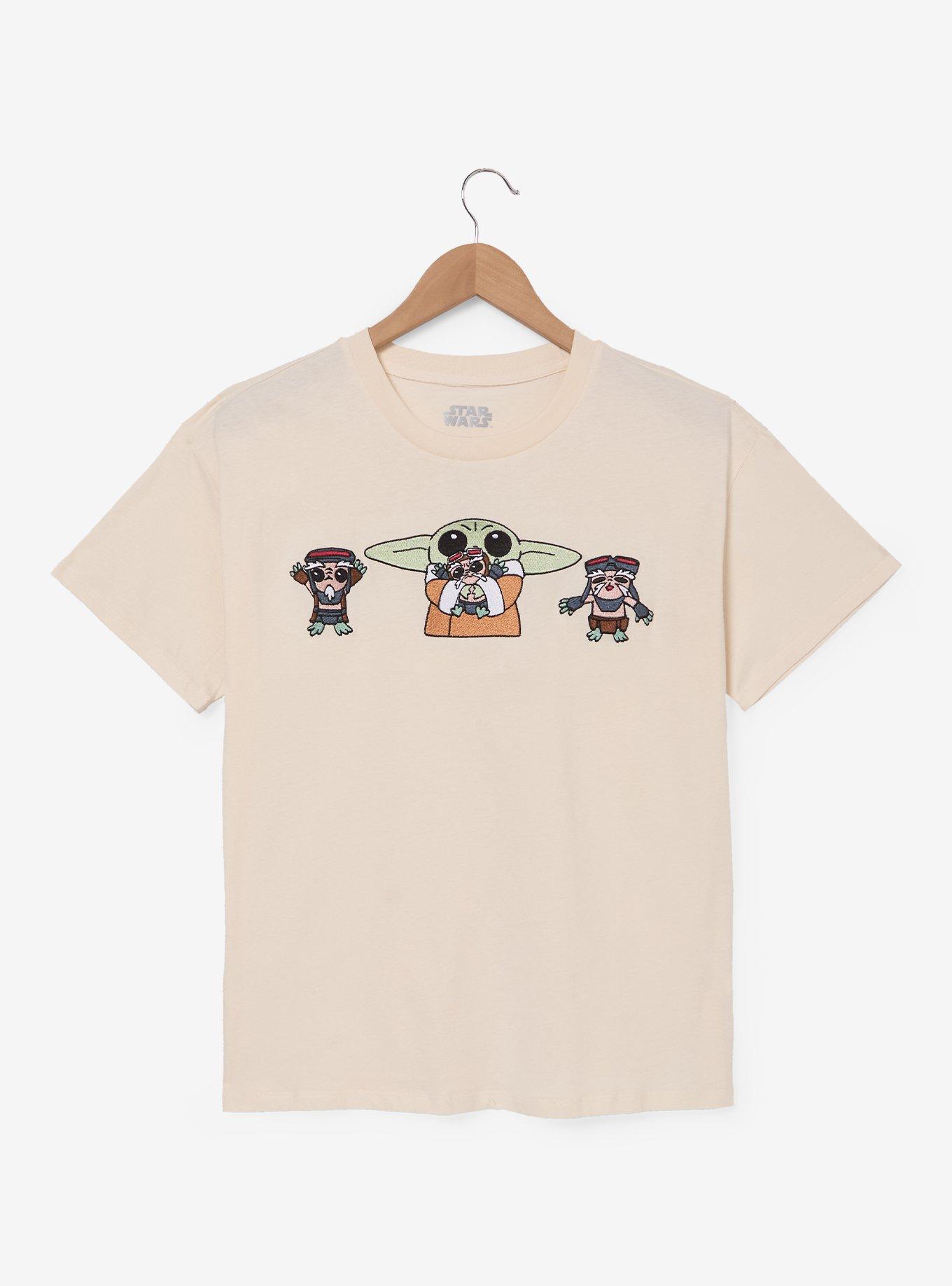 Star Wars The Mandalorian Grogu & Friends Embroidered Women's T-Shirt â€” BoxLunch Exclusive
