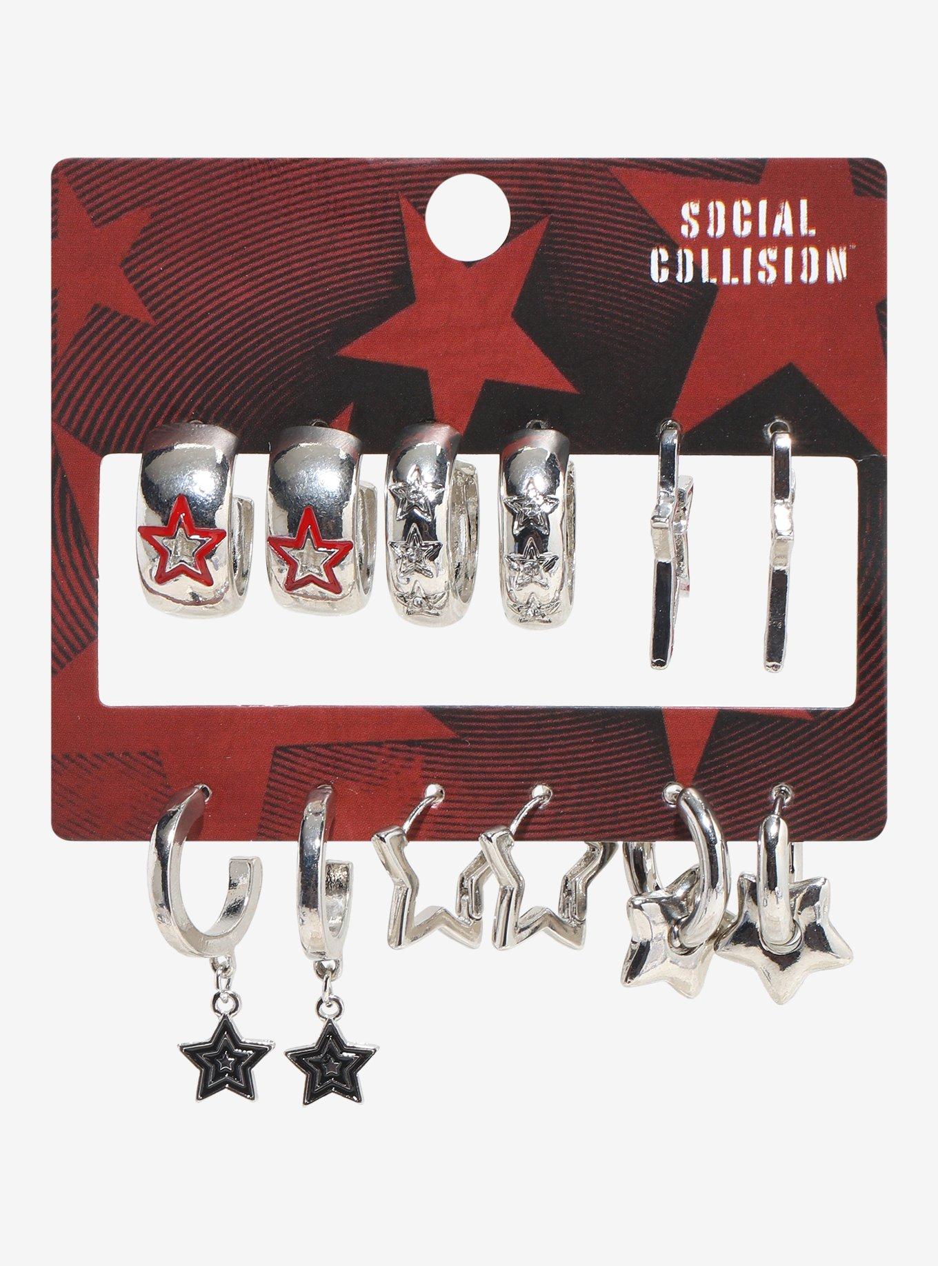 Social Collision Black & Red Star Hoop Earring Set, , hi-res